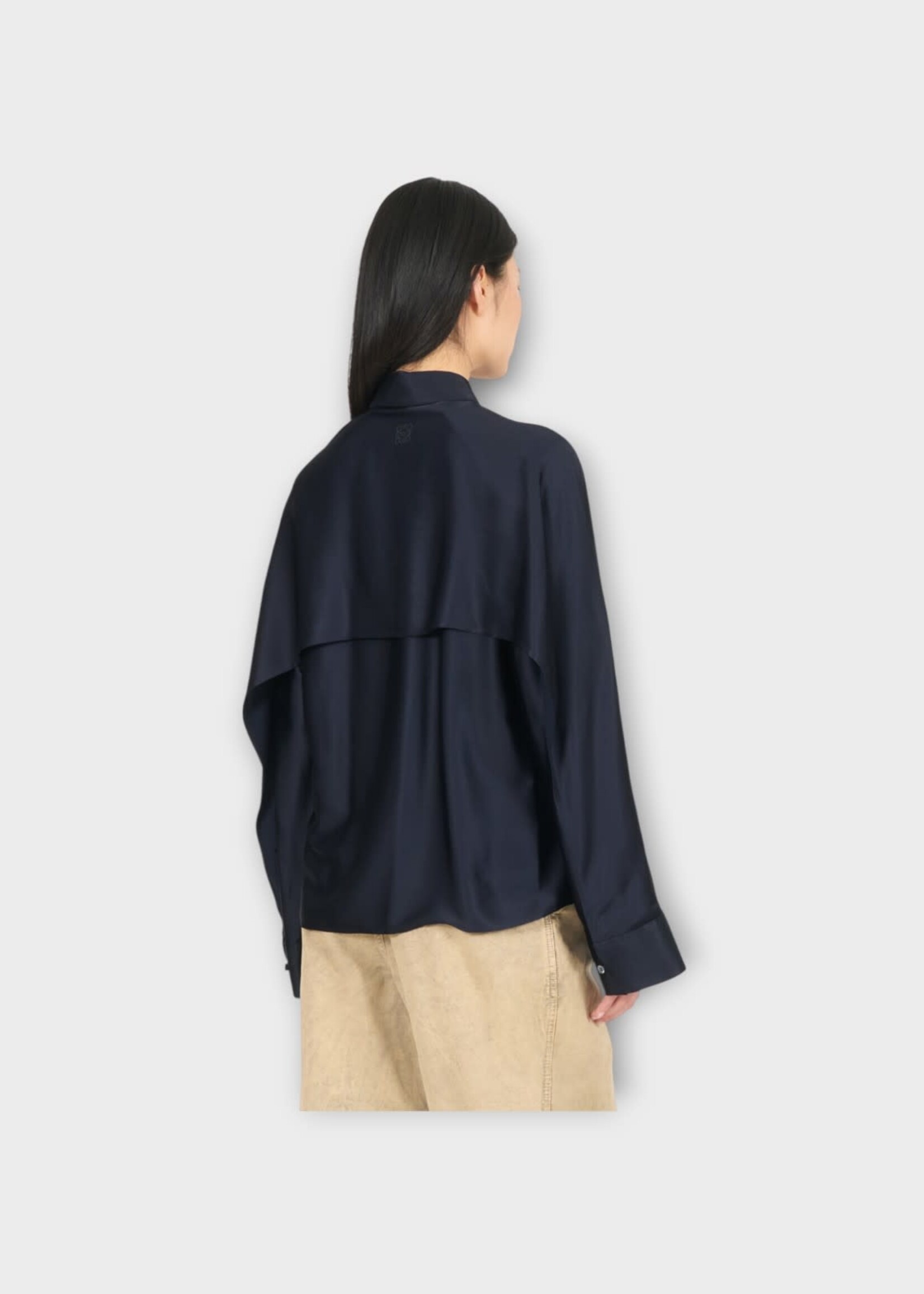 Loewe Loewe Shirt, Navy, Relaxed Fit Collared Cape Shirt In Dark Navy Blue