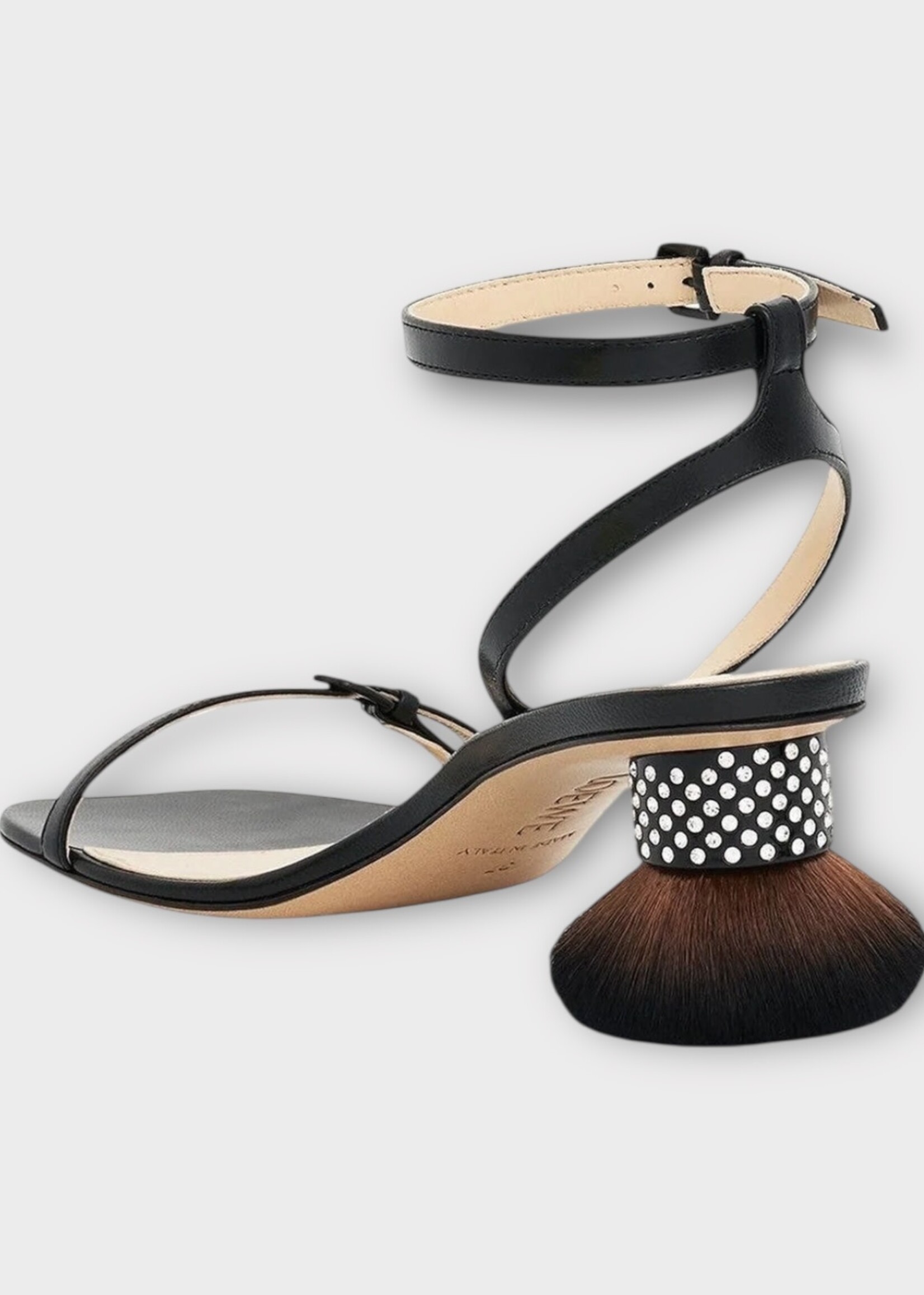 Loewe Loewe Heels, Black, Lambskin Open Toe Sandals w/ Petal Brush Heel & Rhinestones