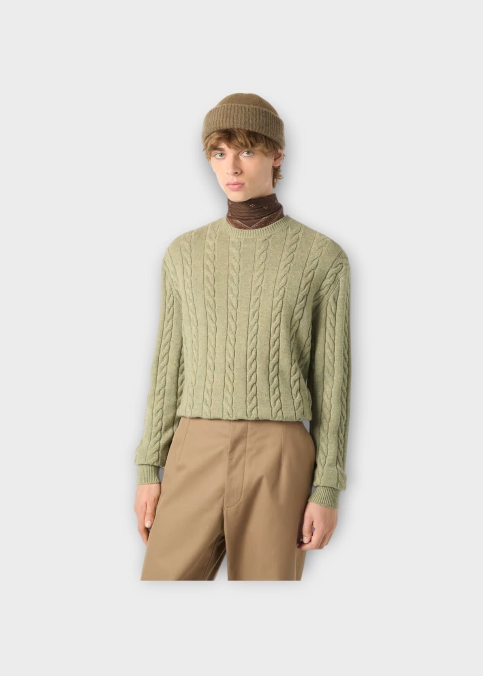 Loro Piana Loro Piana Knitwear, Green, Cedar Cashmere Ribbed Crewneck Sweater In Seafom Green Melange