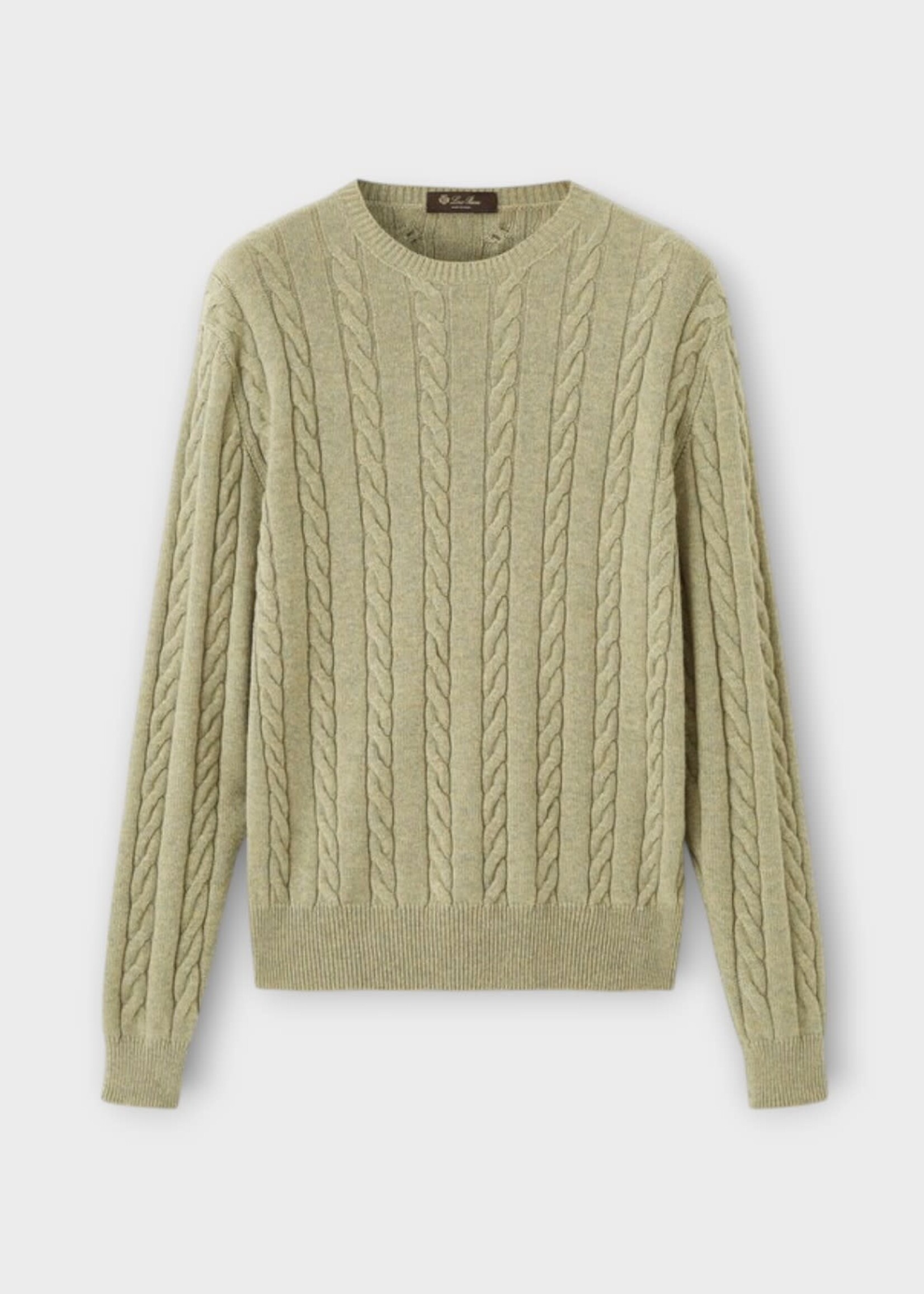 Loro Piana Loro Piana Knitwear, Green, Cedar Cashmere Ribbed Crewneck Sweater In Seafom Green Melange