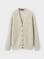 Loro Piana Loro Piana Knitwear, White, Walnut Wool Cashmere & Silk V-Neck Cardigan In Creamy Sky & White Snow