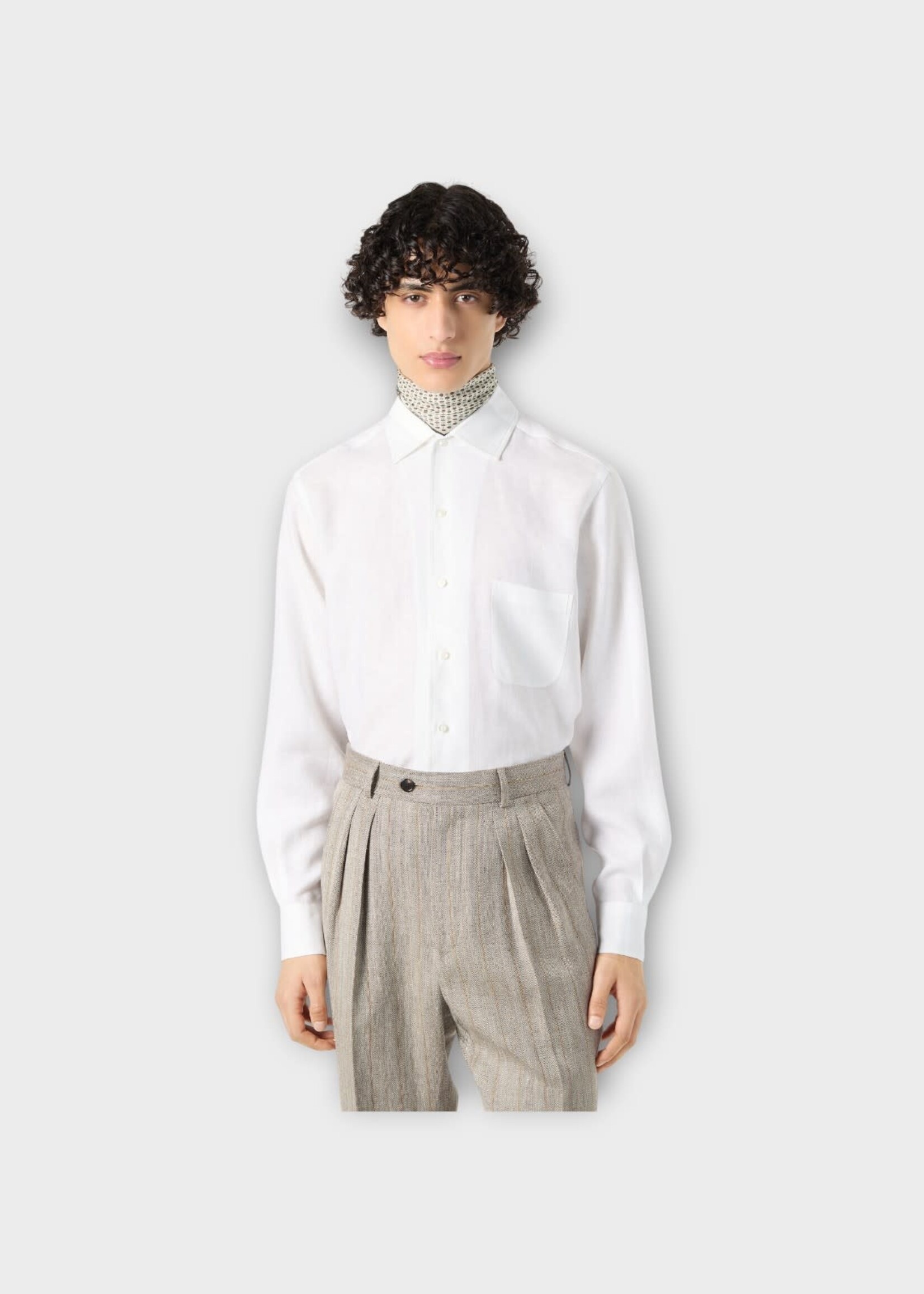 Loro Piana Loro Piana Shirt, White, Andre' Linen Shirt In Optical White w/ Chest Pocket