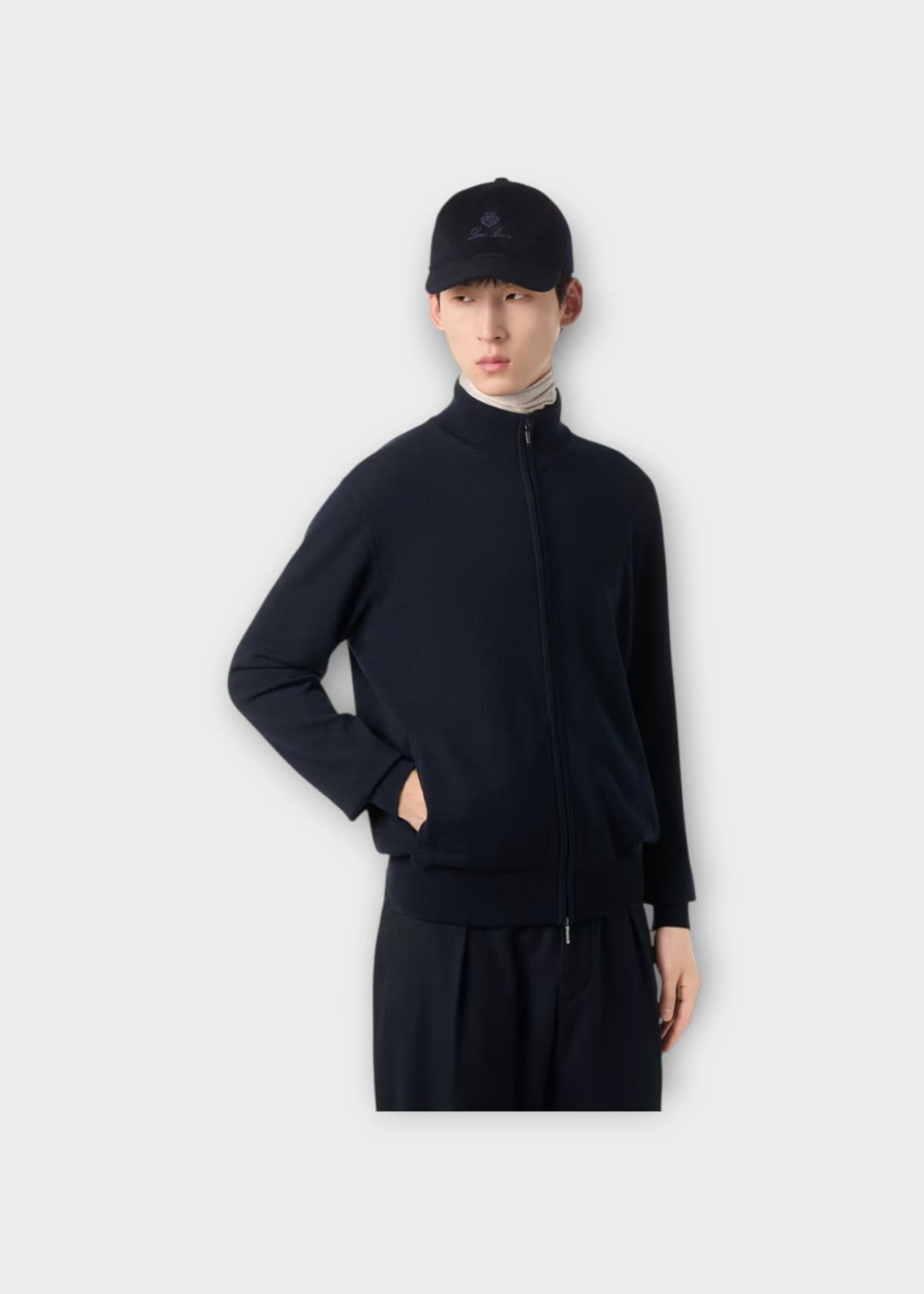 Loro Piana Loro Piana Knitwear, Navy, Classic Baby Cashmere Zipped Bomber In Blue Navy