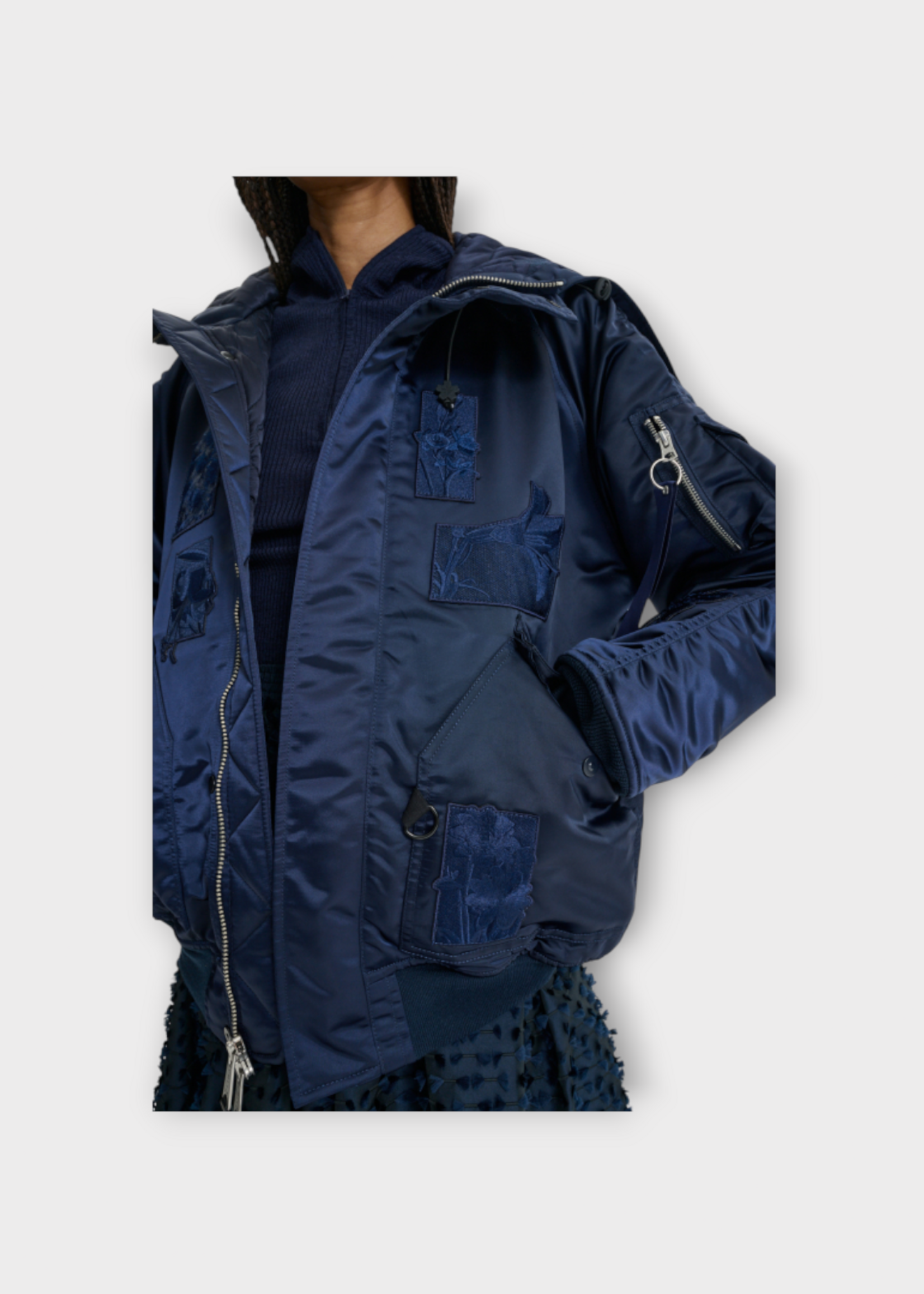 Cecilie Bahnsen Cecilie Bahnsen Jacket, Navy, Alpha X CB Nylon Hooded Short Jacket In Navy w/ Patches