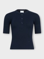 Patou Patou T-Shirt, Blue, Crew Neck Buttoned Ribbed T Shirt In Deep Sea Blue