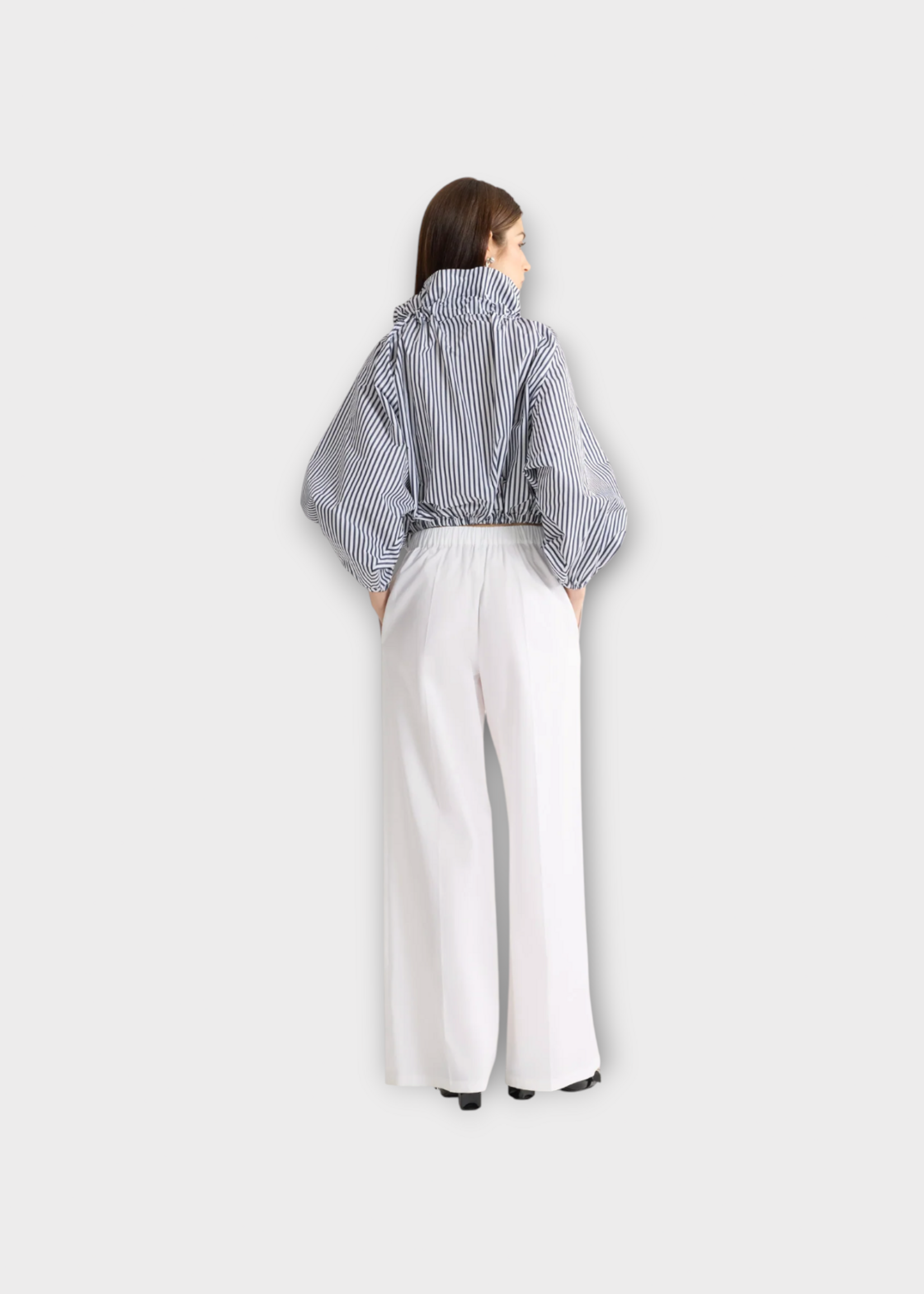 Patou Patou Trousers, White, Cotton Elasticated Waist Wide Leg Pants In White