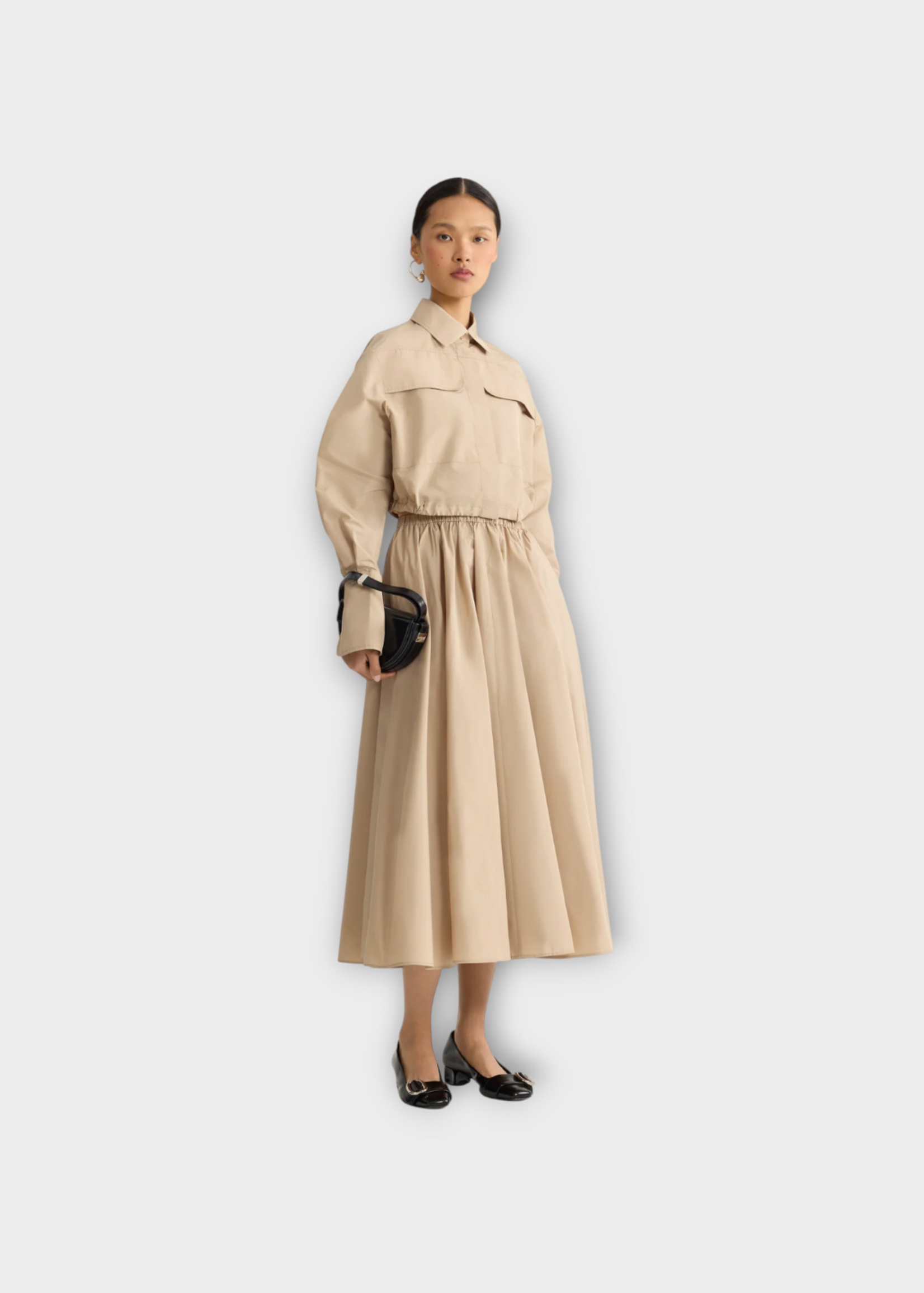 Patou Patou Skirt, Beige, Elasticated Waist Midi Skirt In Dune