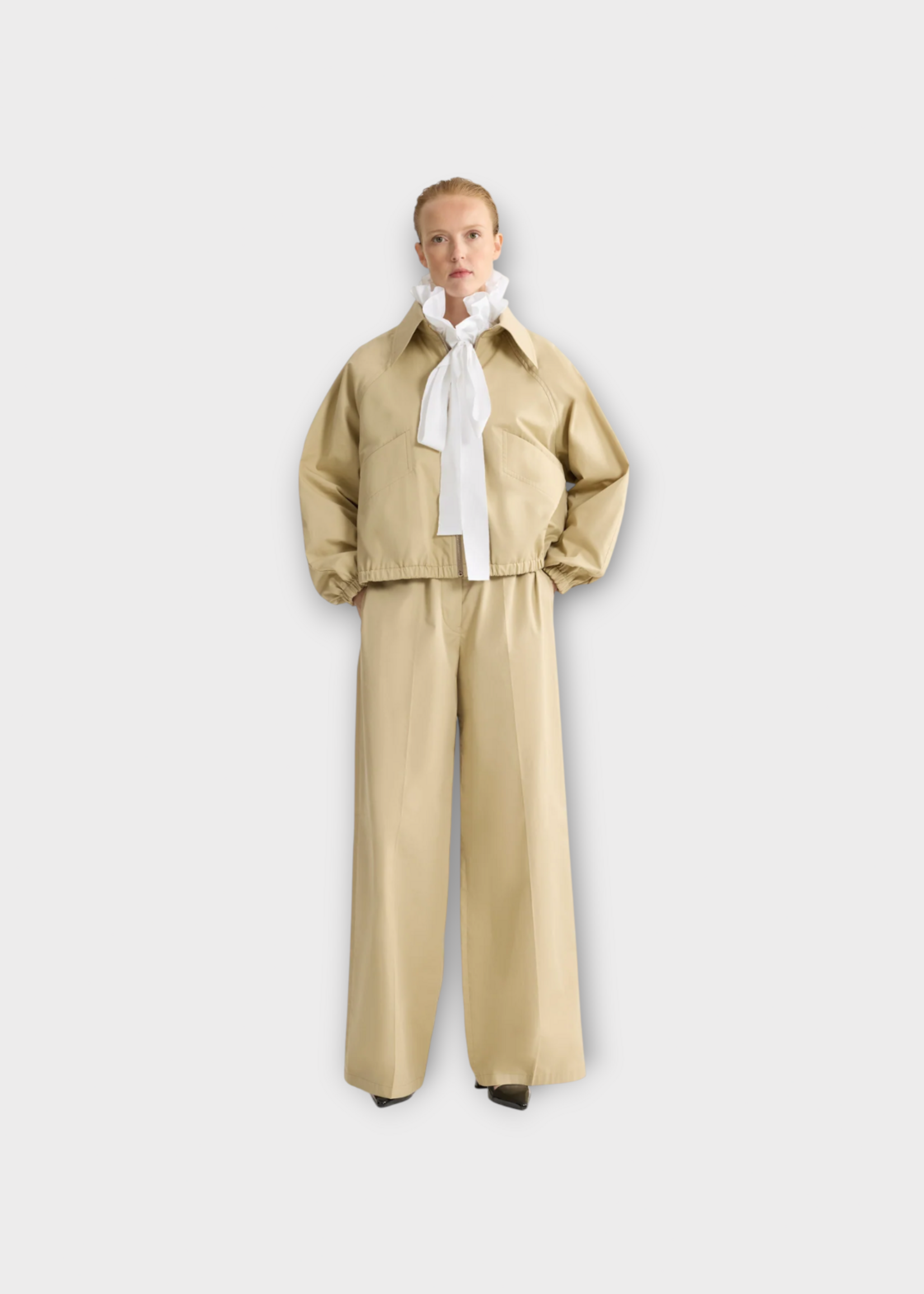 Patou Patou Jacket, Beige, Collared Zipped Bomber In Safari Sand