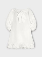 Patou Patou Dress, White, Cotton Long Puffed Sleeves Frill Dress In White