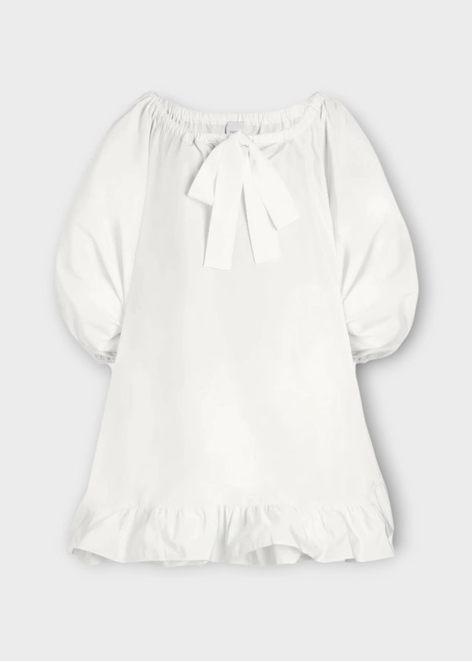 Patou Patou Dress, White, Cotton Long Puffed Sleeves Frill Dress In White