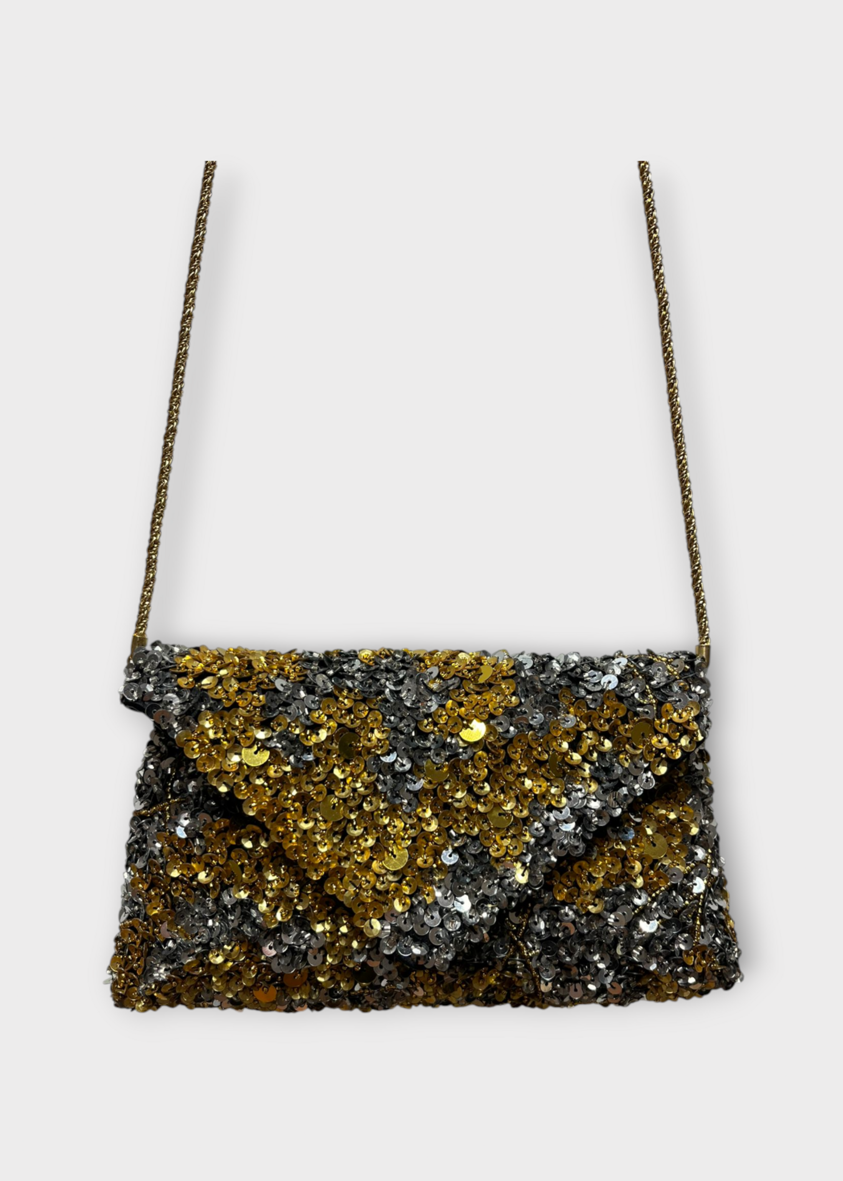 Dries Van Noten Dries Van Noten Bag, Multi, Embroidered Envelop Bag in Silver & Gold w/ Shoulder Strap