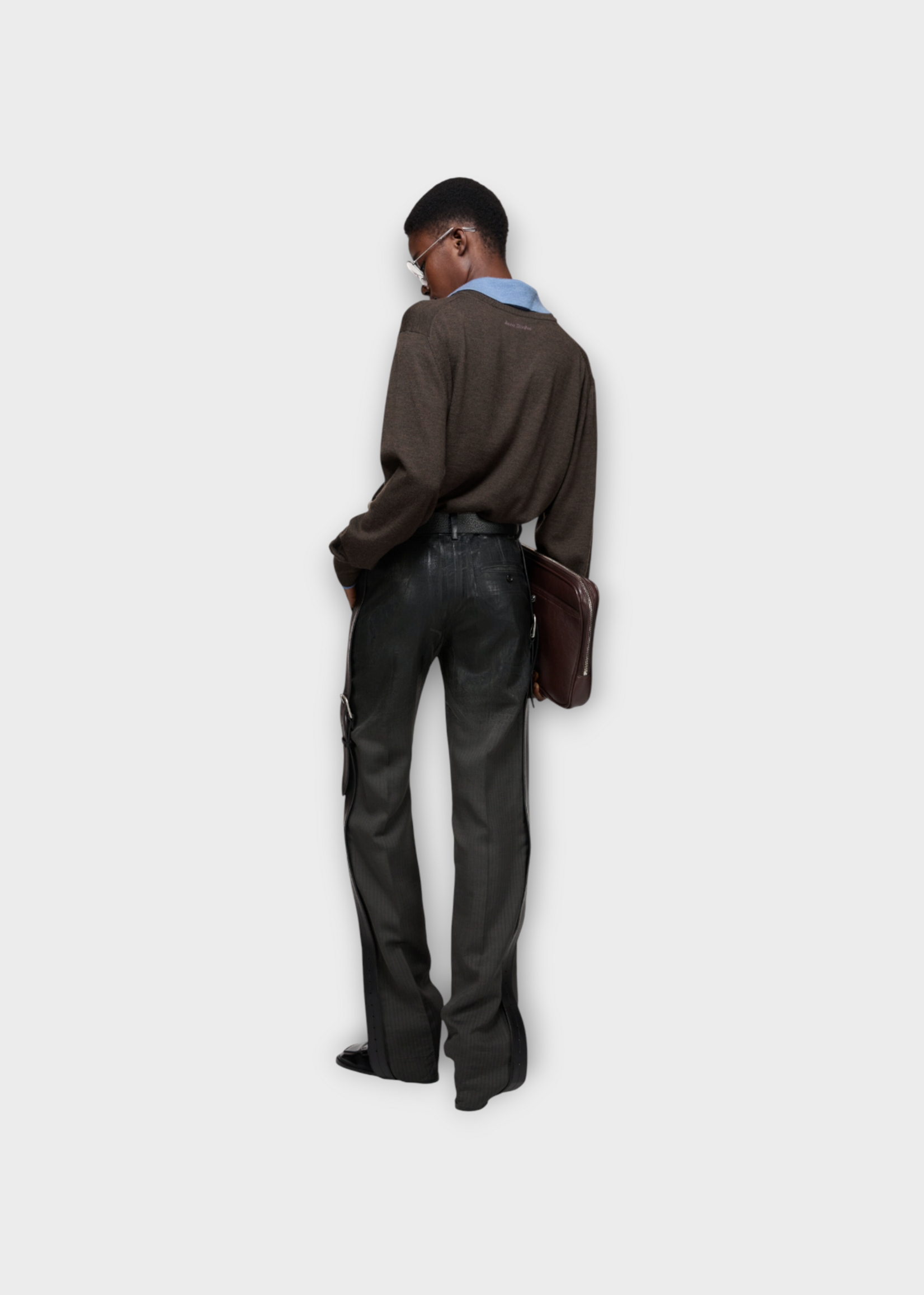 Acne Studio Acne Studio Knitwear, Multi, Wool V-Neck Layered Knitwear In Brown & Blue