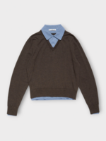 Acne Studio Acne Studio Knitwear, Multi, Wool V-Neck Layered Knitwear In Brown & Blue