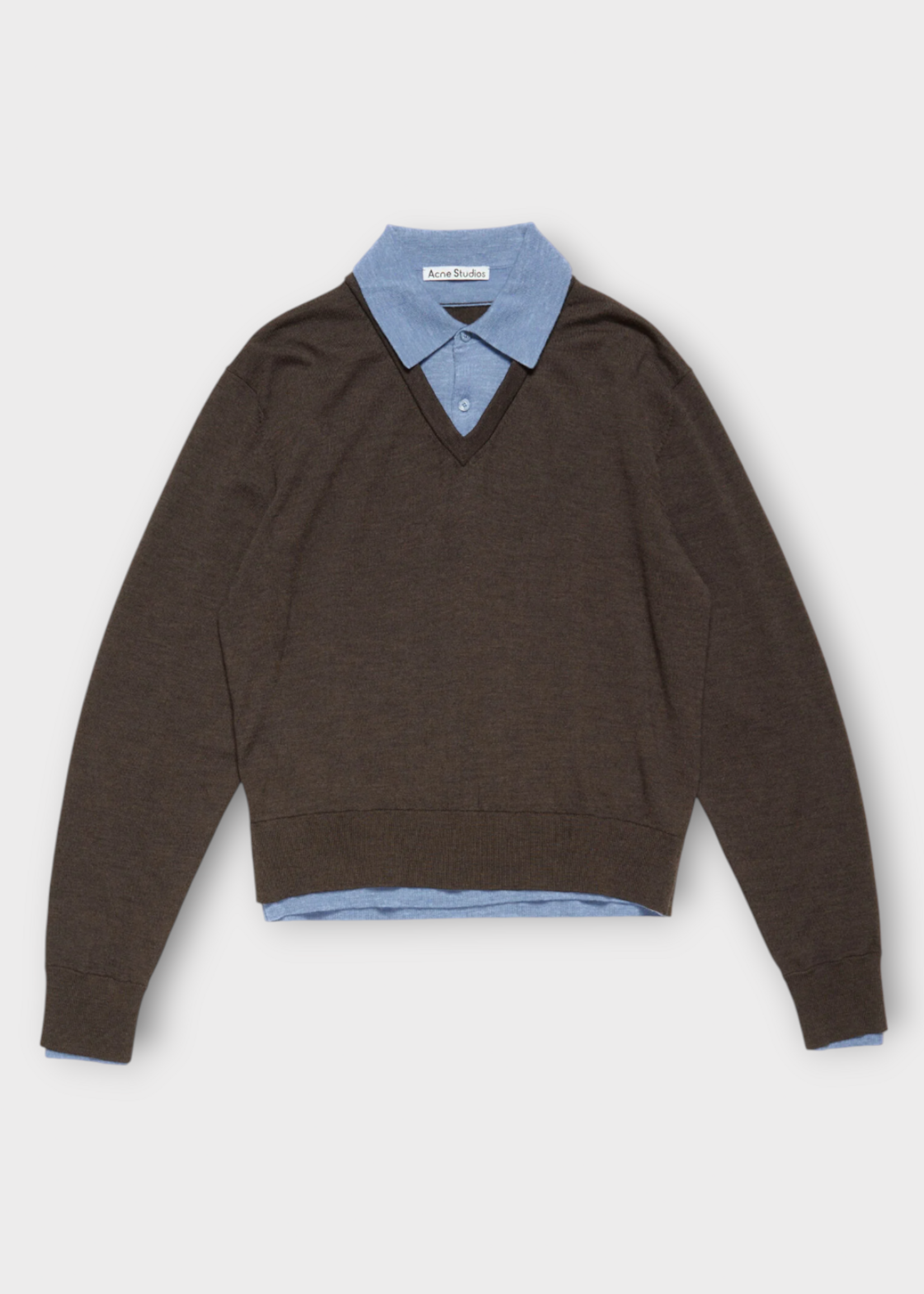 Acne Studio Acne Studio Knitwear, Multi, Wool V-Neck Layered Knitwear In Brown & Blue