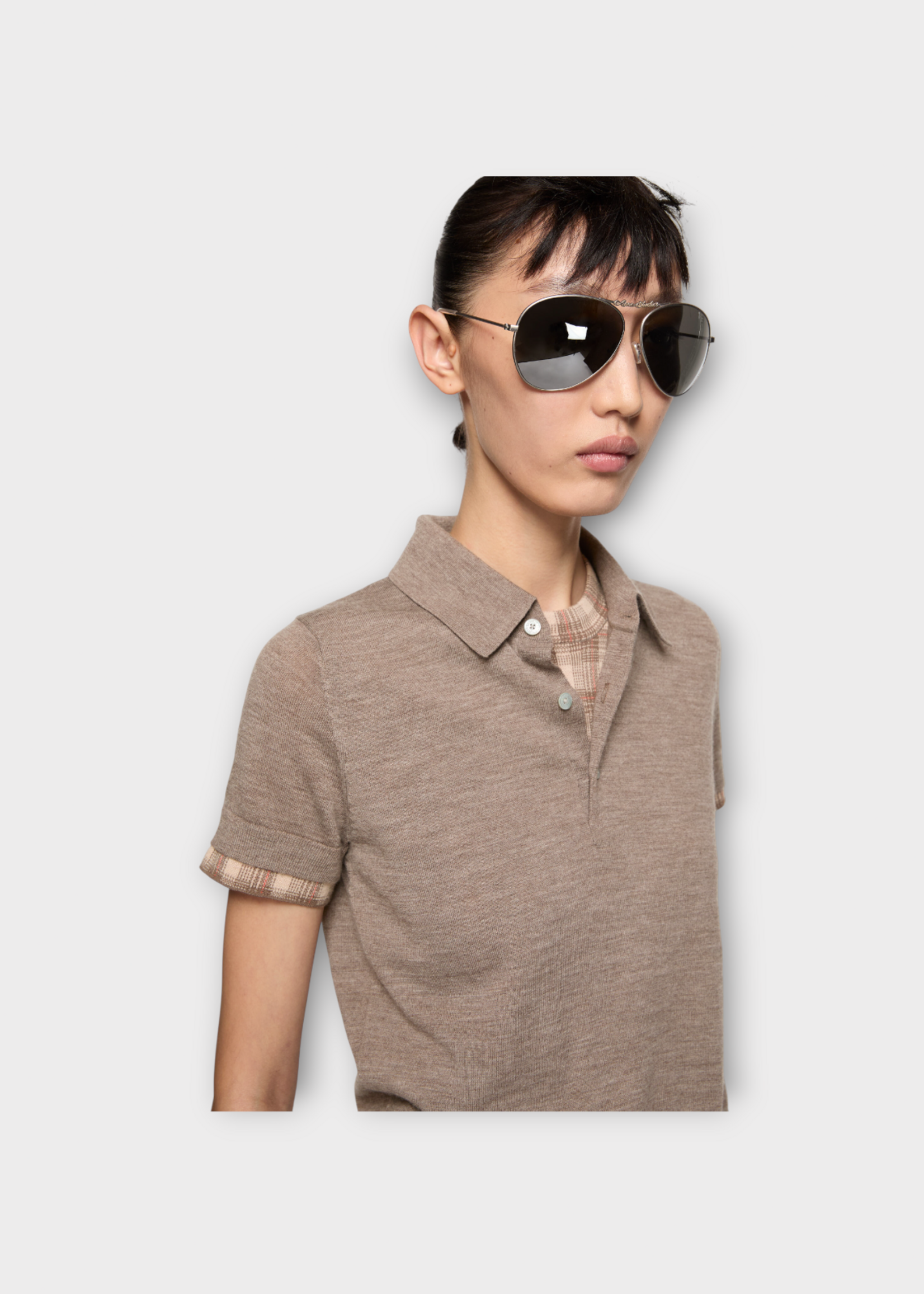 Acne Studio Acne Studio Knitwear, Brown, Wool Layered Short Sleeve Polo Knitwear In Light Brown Melange