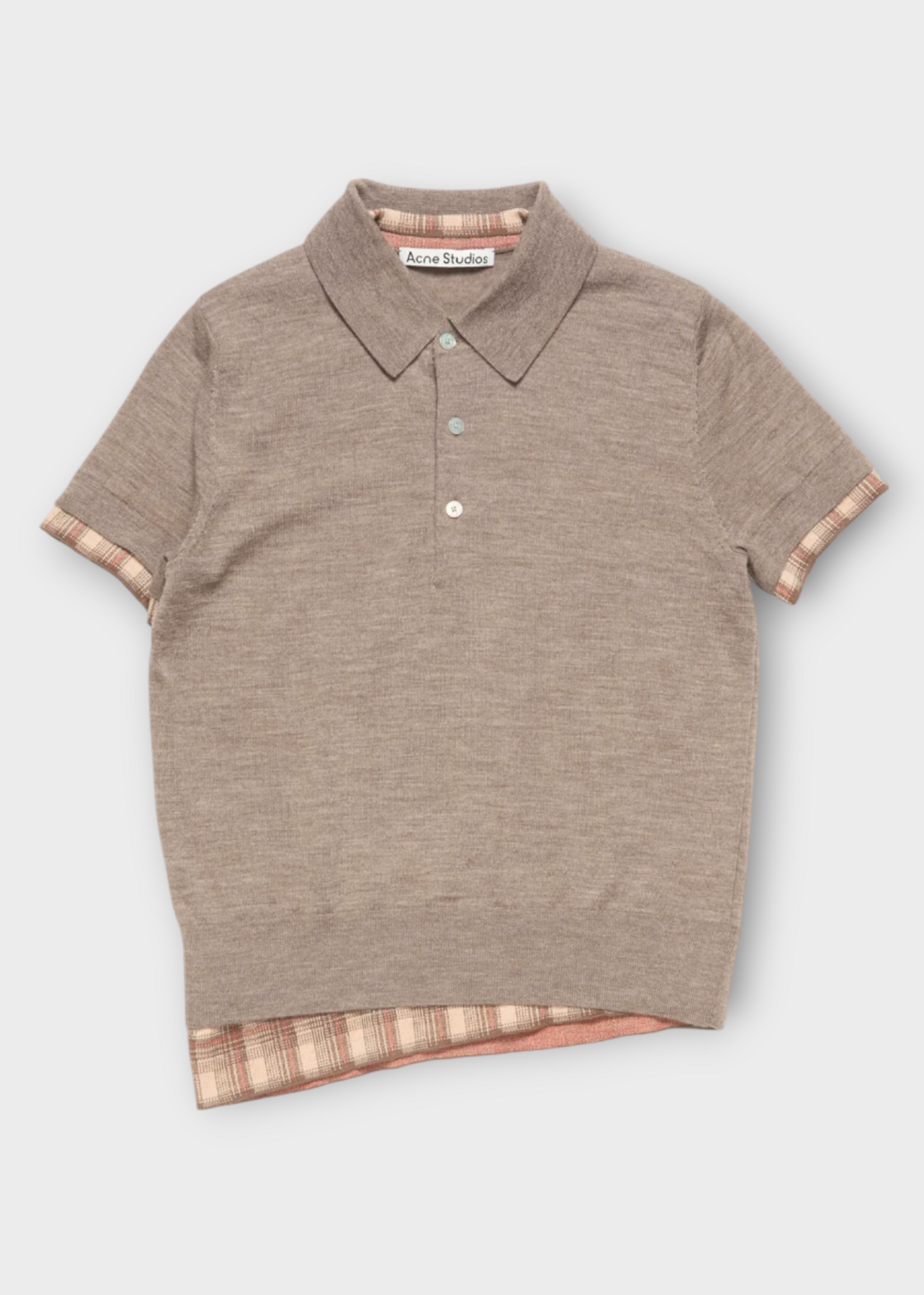 Acne Studio Acne Studio Knitwear, Brown, Wool Layered Short Sleeve Polo Knitwear In Light Brown Melange