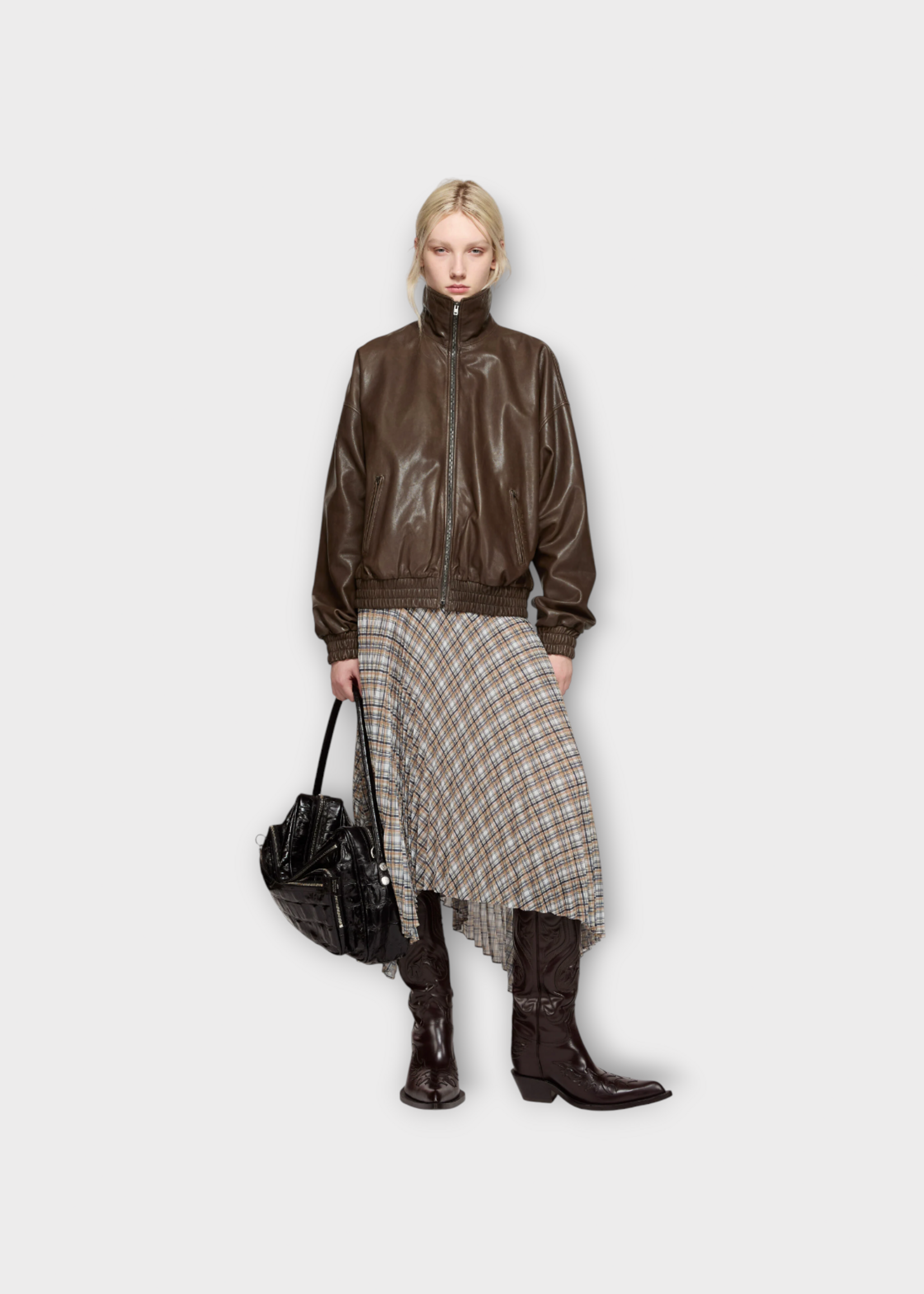 Acne Studio Acne Studio Jacket, Brown, Lamb Leather Relaxed Fit Collared Zipped Jacket In Dark Brown