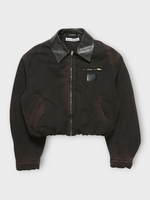 Acne Studio Acne Studio Jacket, Brown, Cotton Relaxed Fit Zipped Bomber In Dark Brown w/ Logo Patch & Leather Collar