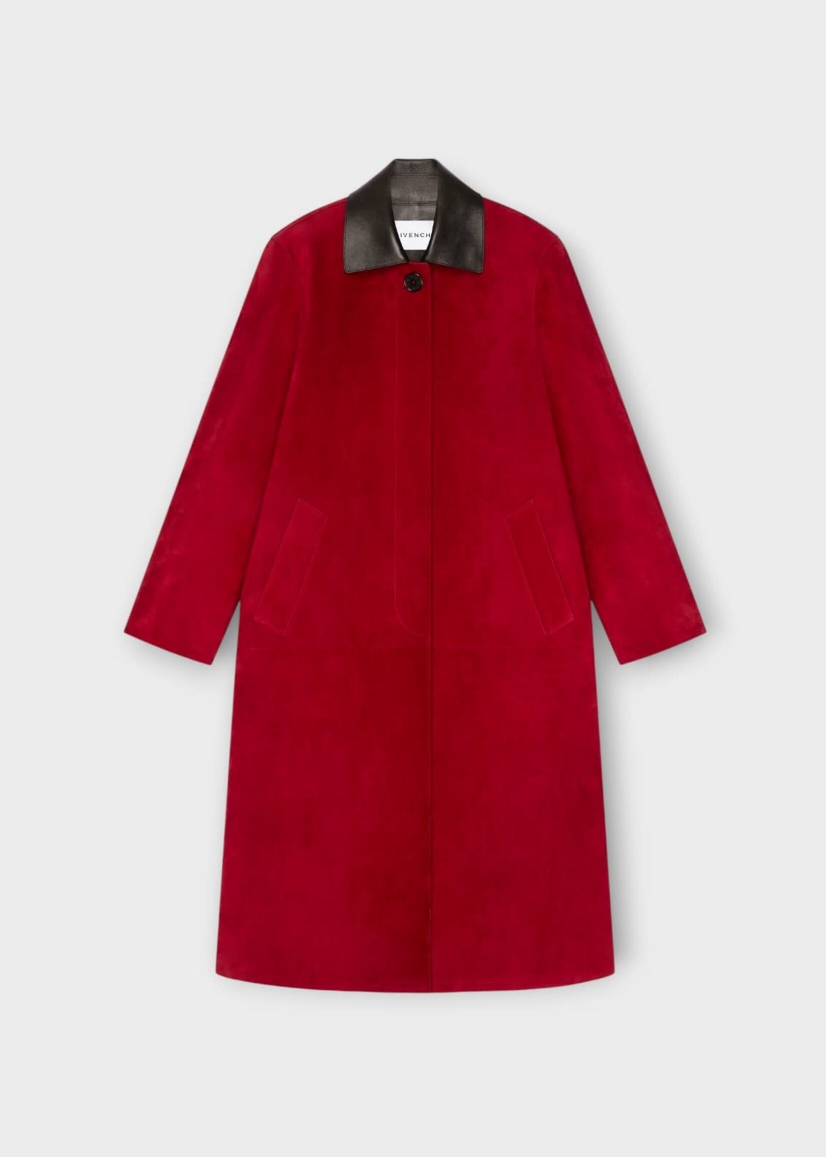 Givenchy Givenchy Coat, Red, Suede Lamb Leather Collared Long Coat In Red