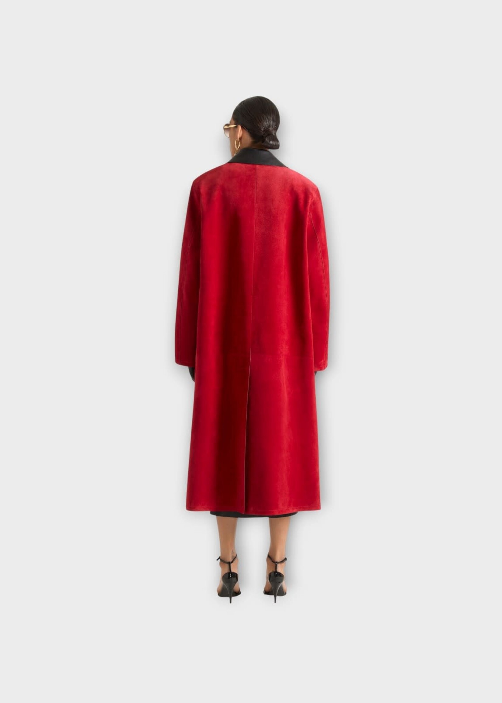Givenchy Givenchy Coat, Red, Suede Lamb Leather Collared Long Coat In Red