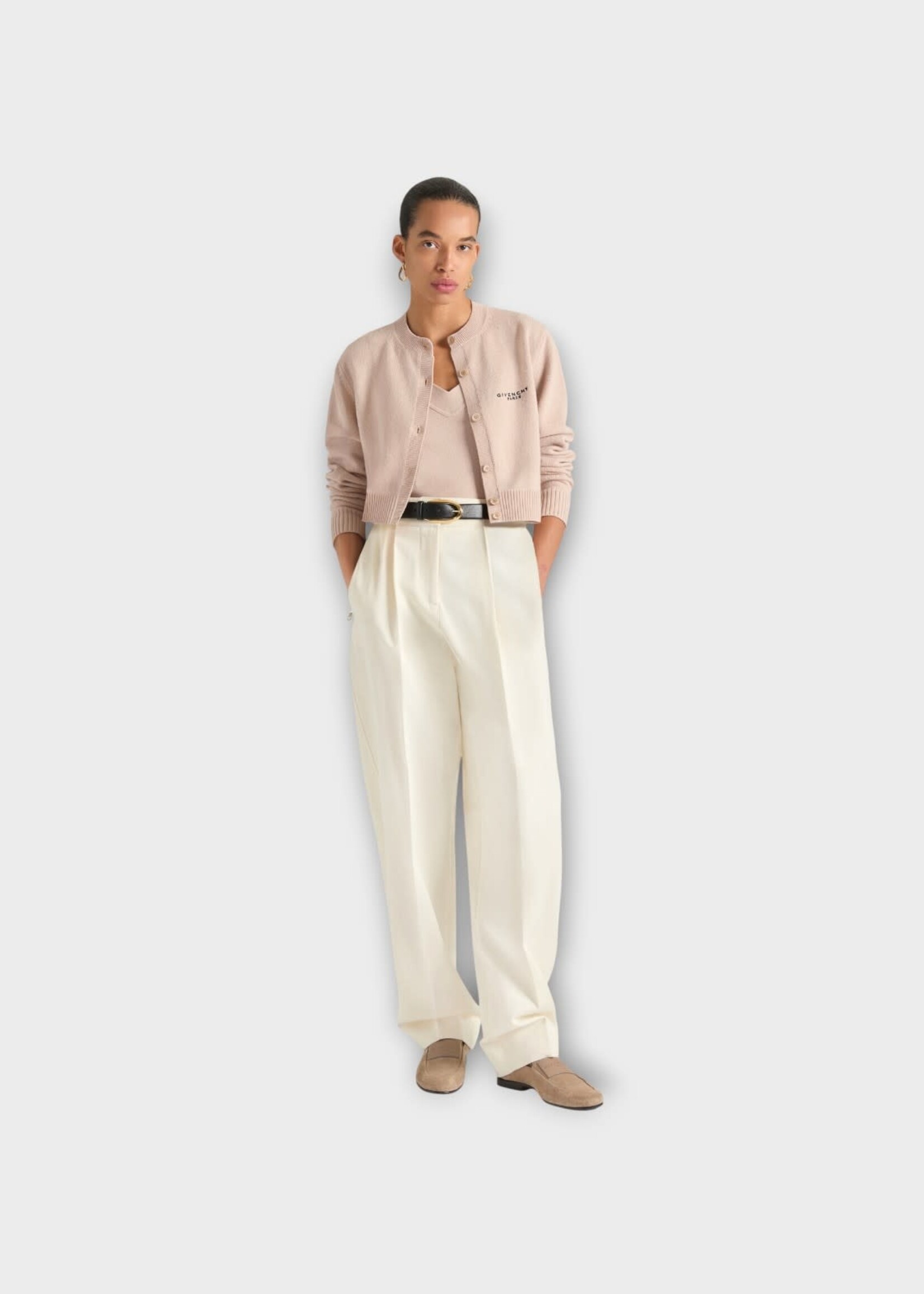 Givenchy Givenchy Trousers, White, Cotton & Wool Utility Pleated Pants In Ivory