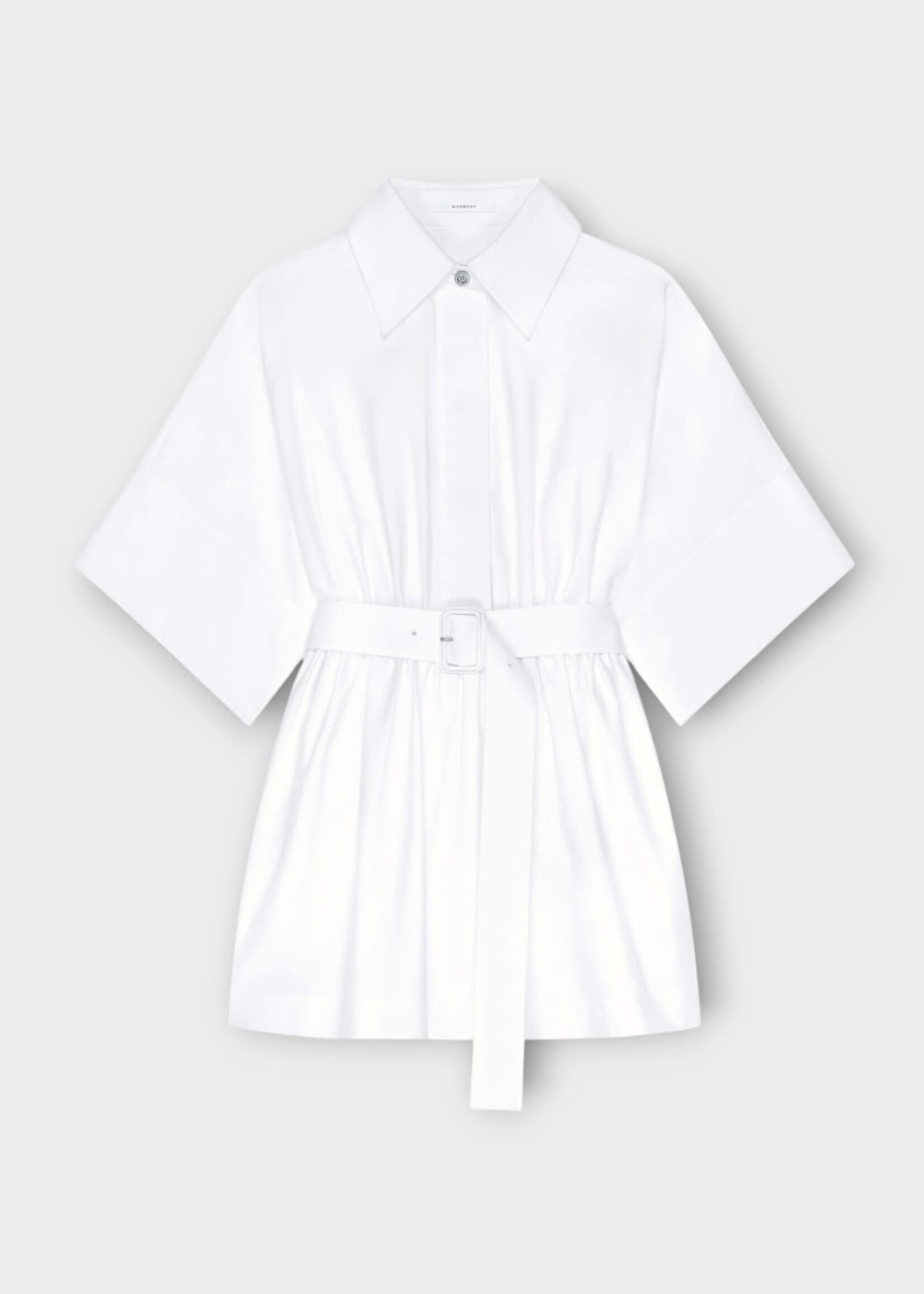 Givenchy Givenchy Dress, White, Cotton Cinched Waist Mini Shirt Dress In White