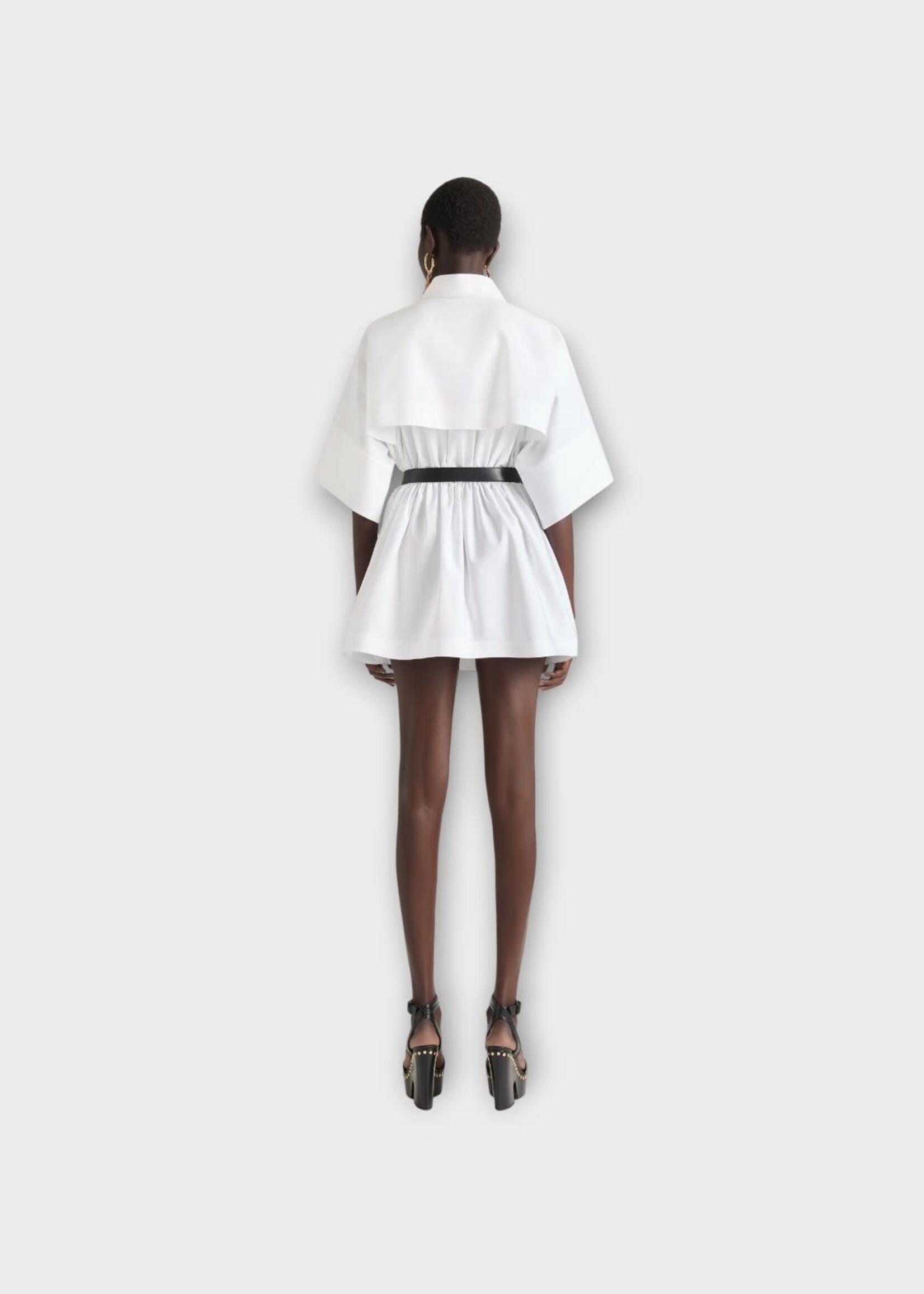 Givenchy Givenchy Dress, White, Cotton Cinched Waist Mini Shirt Dress In White