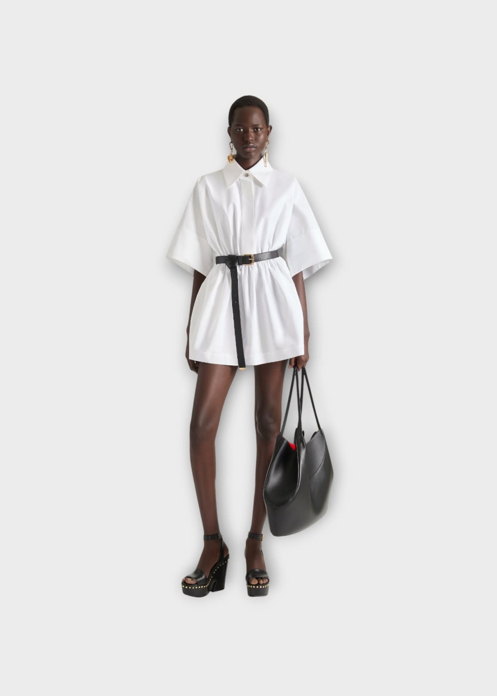Givenchy Givenchy Dress, White, Cotton Cinched Waist Mini Shirt Dress In White