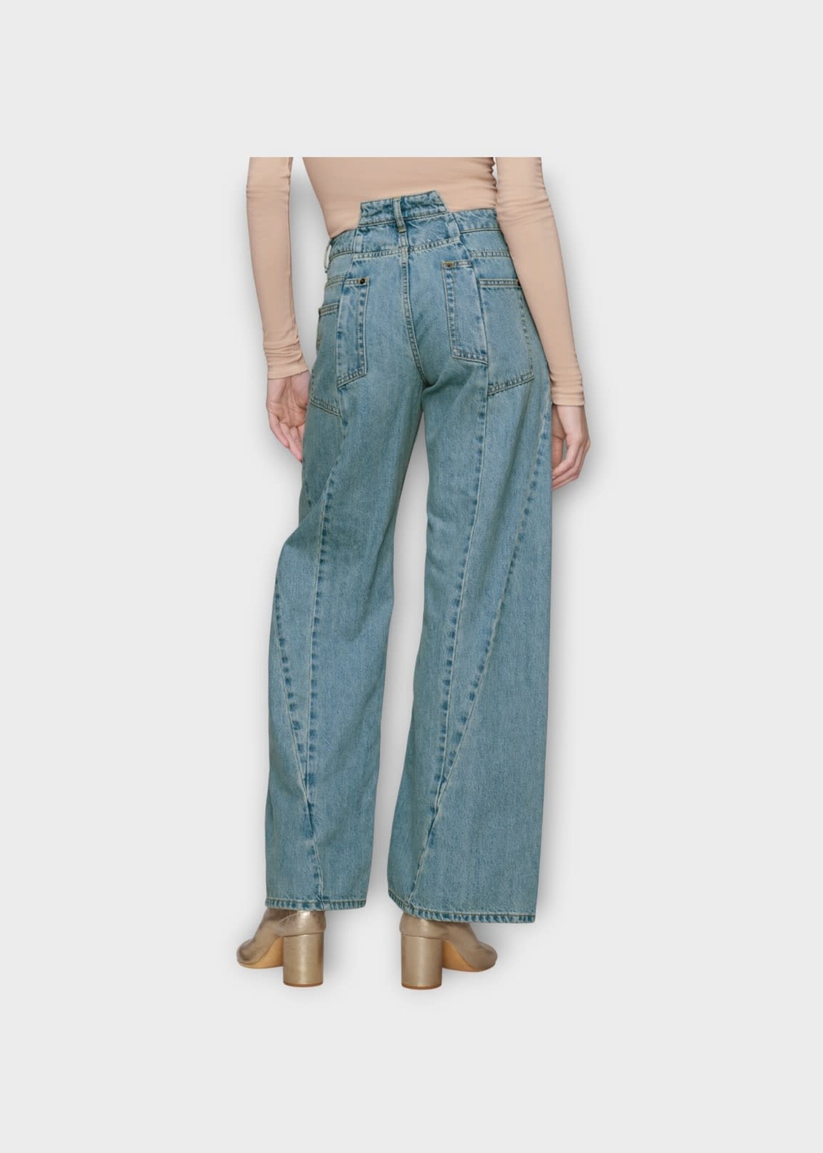 Maison Margiela Maison Margiela Jeans, Blue, Cotton 5 Pockets Panelled Denim Pants in Medium Blu Stone Wash w/ Waist Cut Out #31