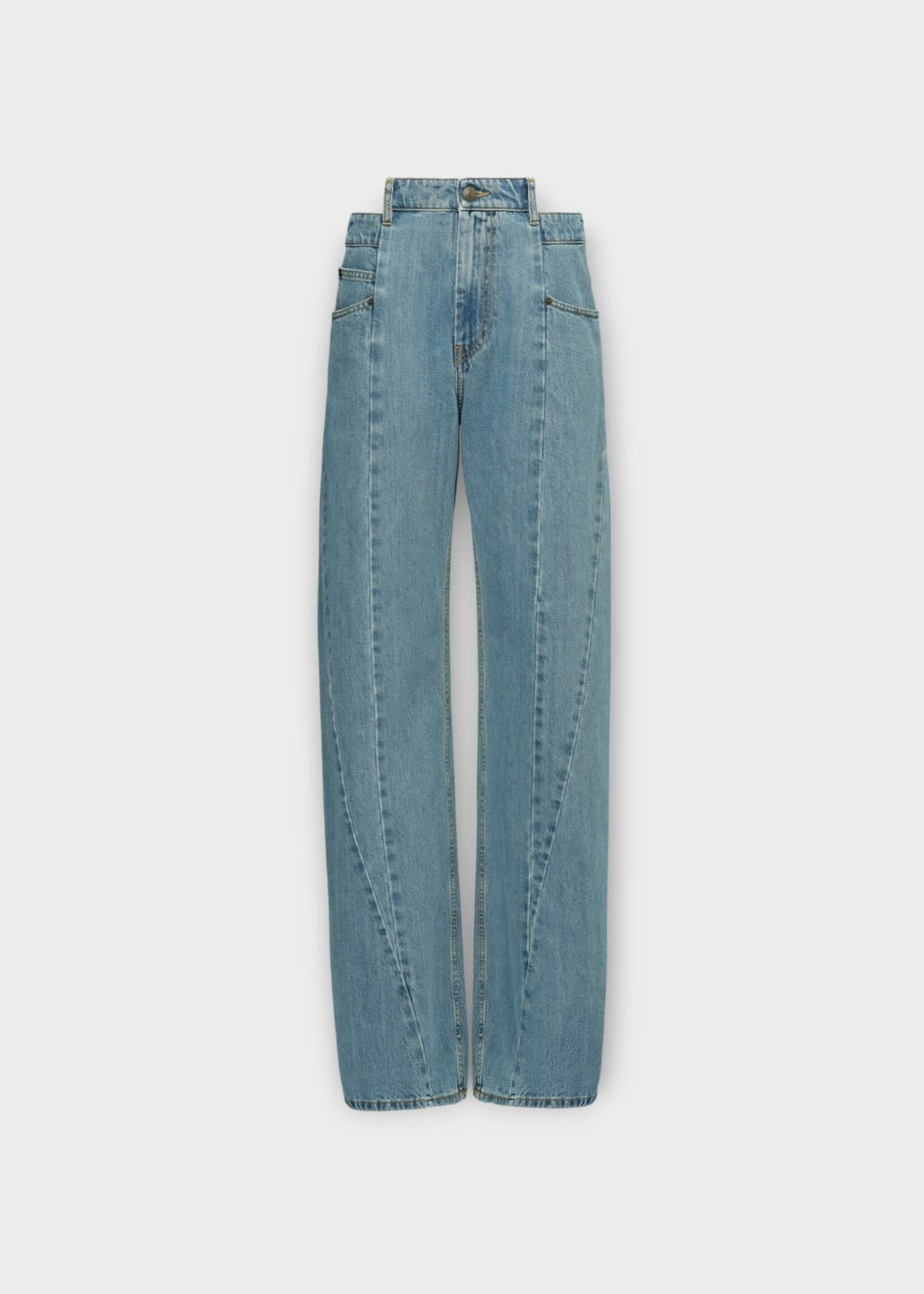 Maison Margiela Maison Margiela Jeans, Blue, Cotton 5 Pockets Panelled Denim Pants in Medium Blu Stone Wash w/ Waist Cut Out #31
