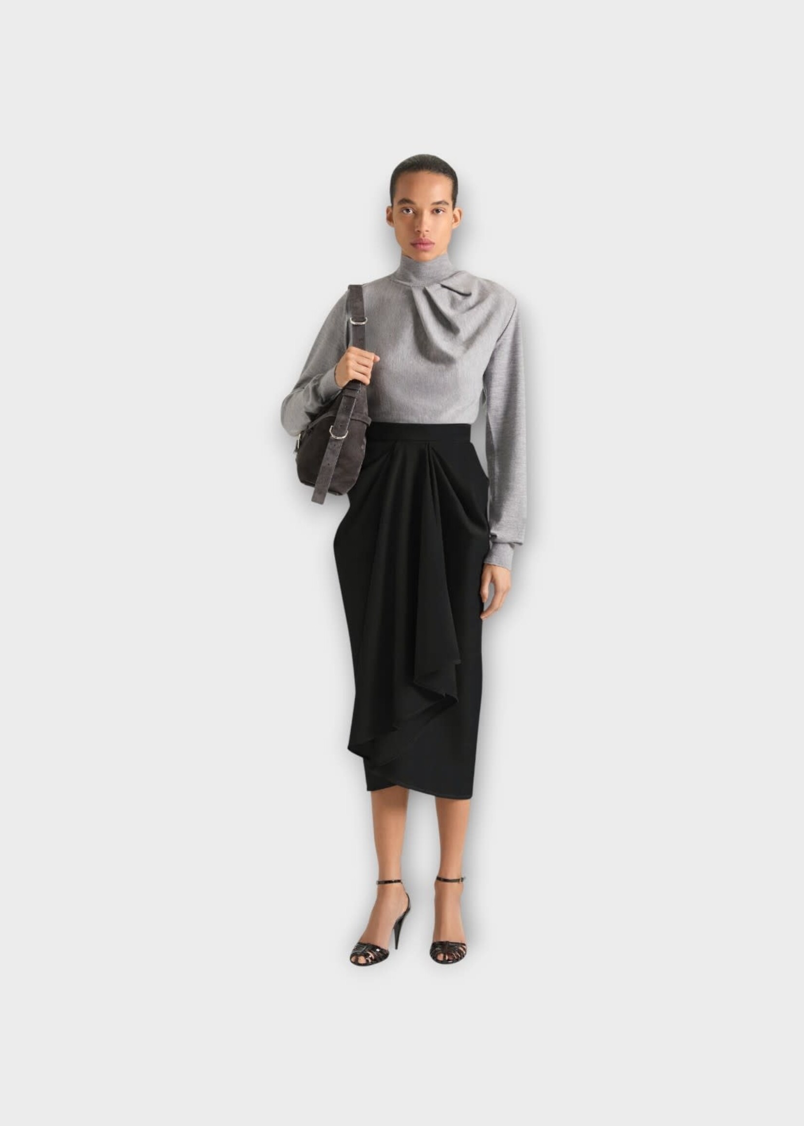 Givenchy Givenchy Knitwear, Grey, Wool Mix High Neck Draped Sweater In Light Grey