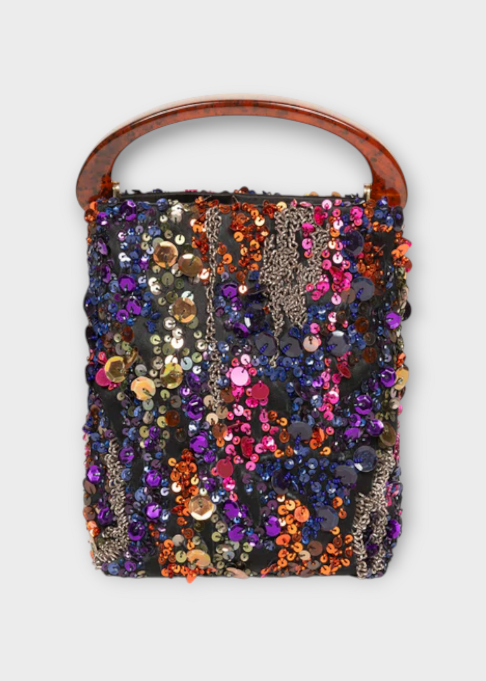 Dries Van Noten Dries Van Noten Bag, Multi, Micro Embroidered Hand Bag In Orange