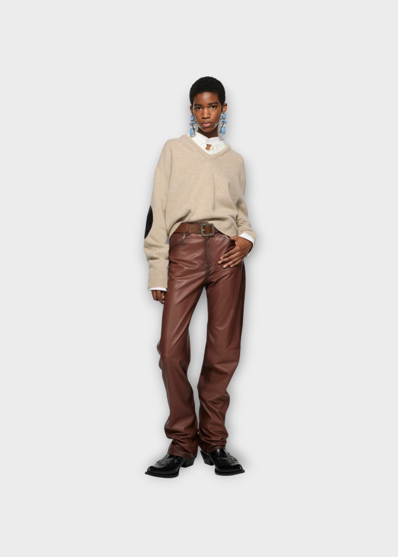Acne Studio Acne Studio Knitwear, Beige, V-Neck Cut Out Knitwear In Beige #31