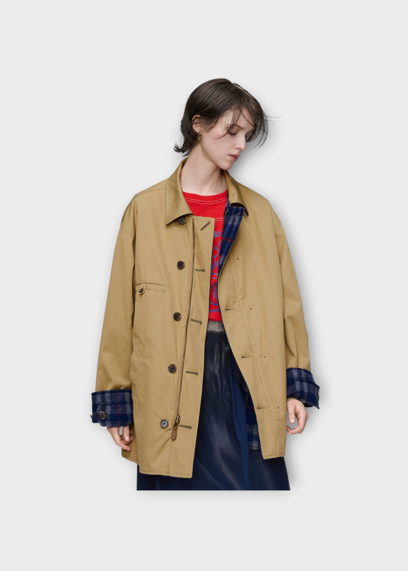 Maison Margiela Maison Margiela Jacket, Multi, Cotton Reversible Caban in Beige & Blue #26