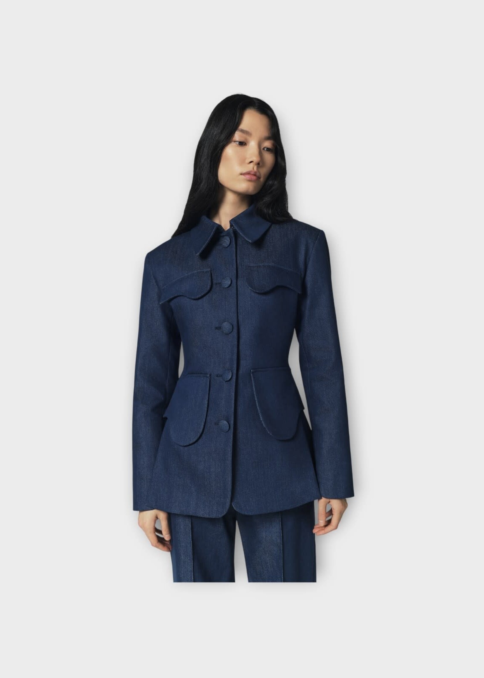 Destree Destree Jacket, Blue, Tamara Cotton Denim Collared Buttoned Jacket in Blue w/ Pockets