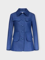 Destree Destree Jacket, Blue, Tamara Cotton Denim Collared Buttoned Jacket in Blue w/ Pockets