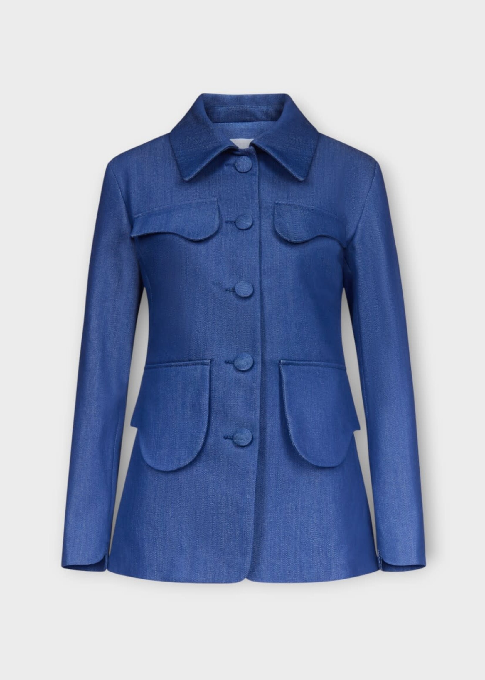 Destree Destree Jacket, Blue, Tamara Cotton Denim Collared Buttoned Jacket in Blue w/ Pockets