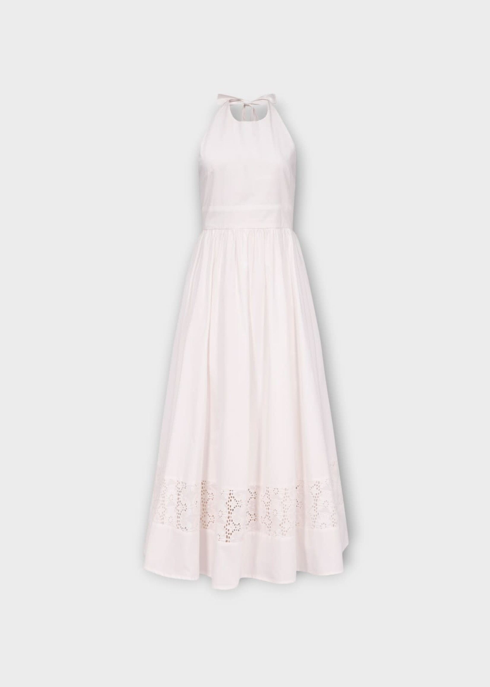 Destree Destree Dress, White, Lila Popelin Cotton Sleeveless Midi Dress in White w/ Embroidery