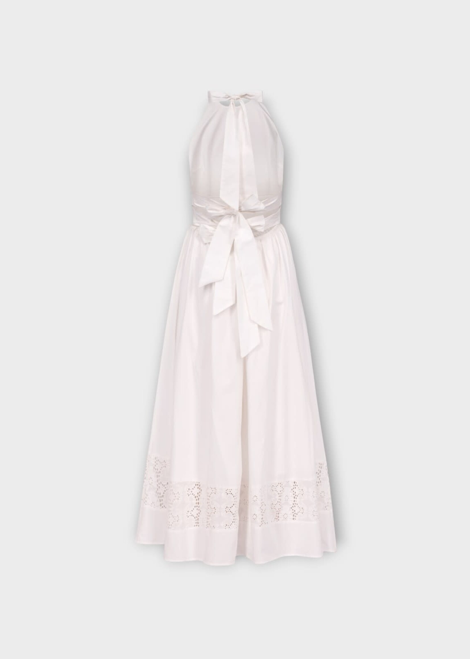 Destree Destree Dress, White, Lila Popelin Cotton Sleeveless Midi Dress in White w/ Embroidery