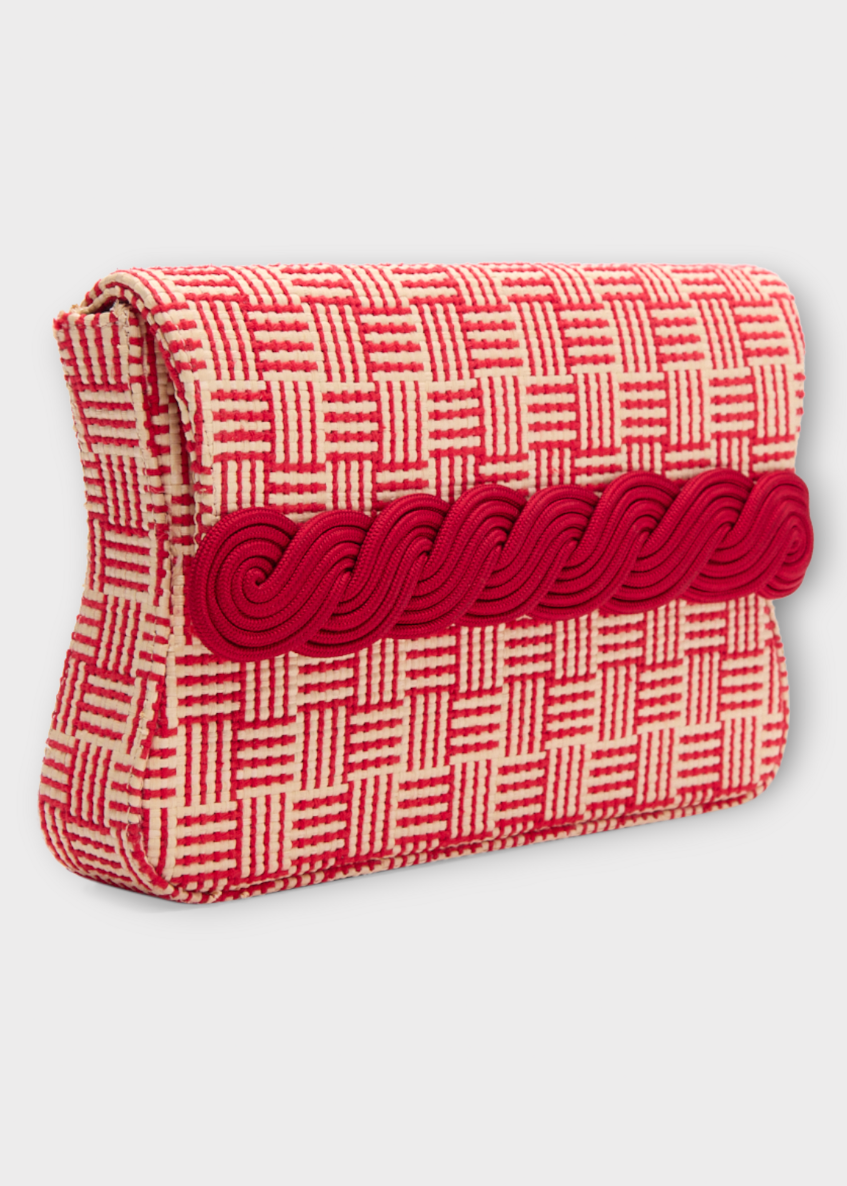 Destree Destree Bag, Multi, Gerrit Straw Small Clutch Bag in Natural & Red w/ Passementerie