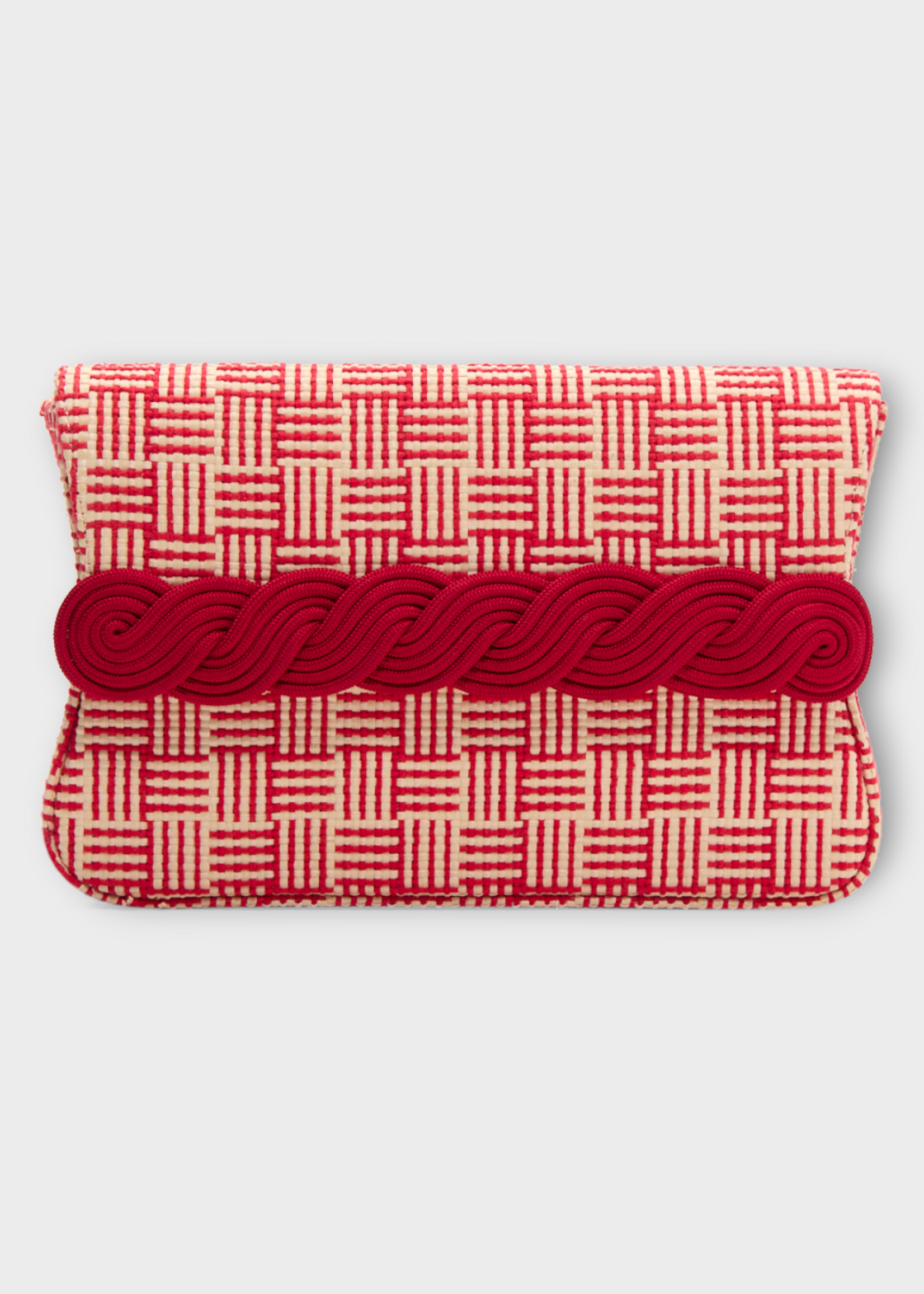 Destree Destree Bag, Multi, Gerrit Straw Small Clutch Bag in Natural & Red w/ Passementerie