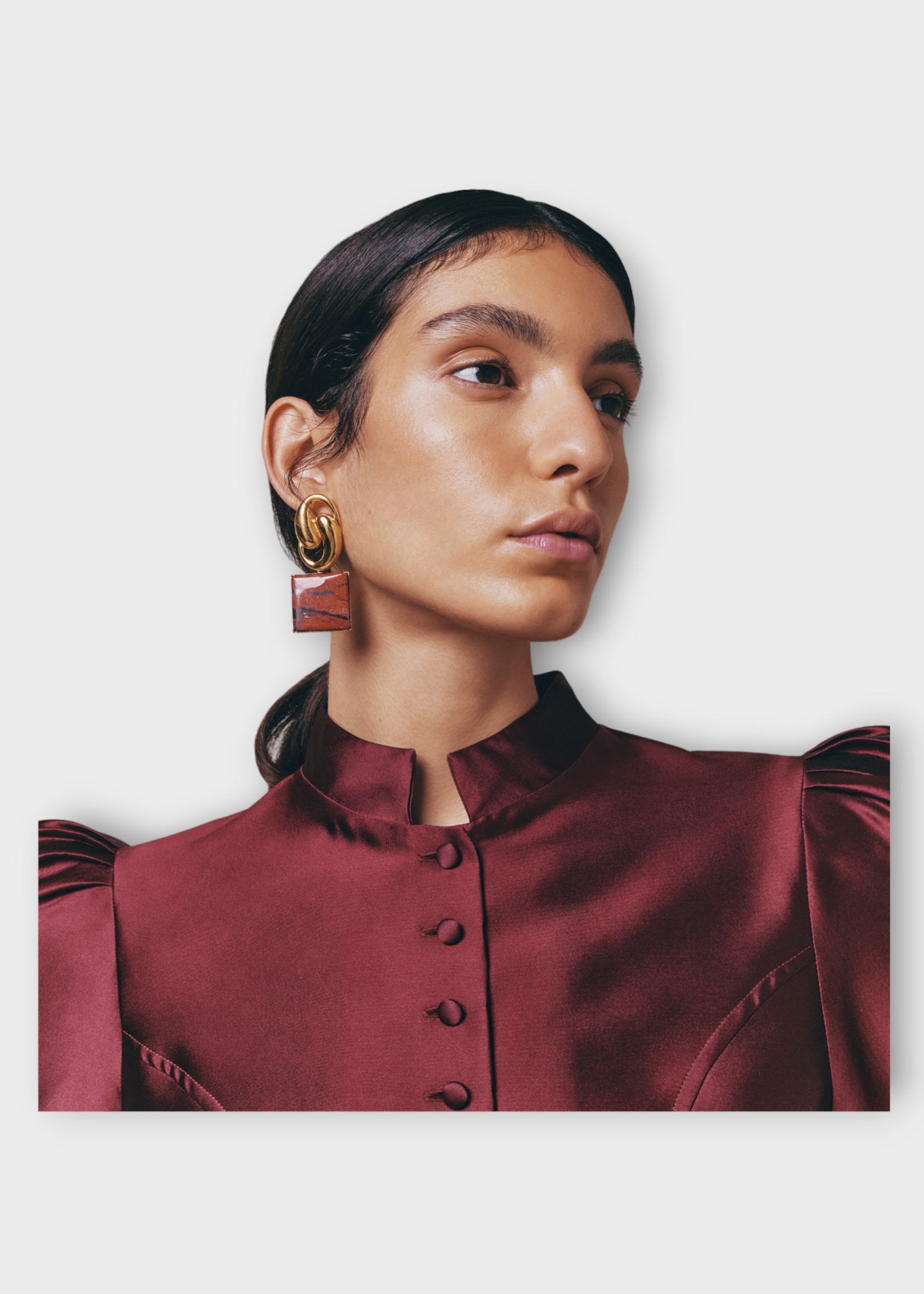 Destree Destree Earrings, Red, Sonia Knot Square Earrings in Red & Gold