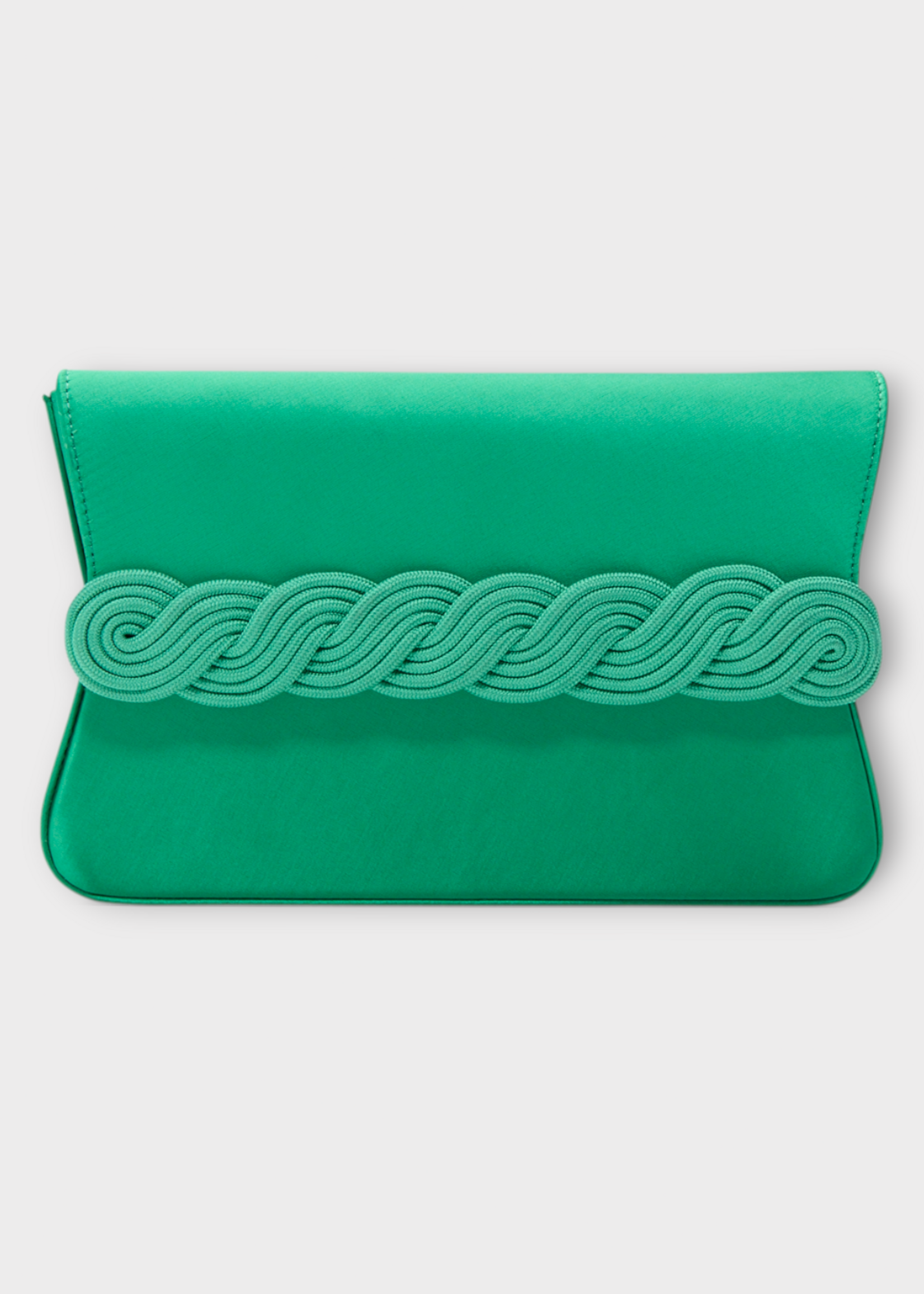 Destree Destree Bag, Green, Gerrit Satin Clutch Bag in Emerald w/ Braided Passementerie