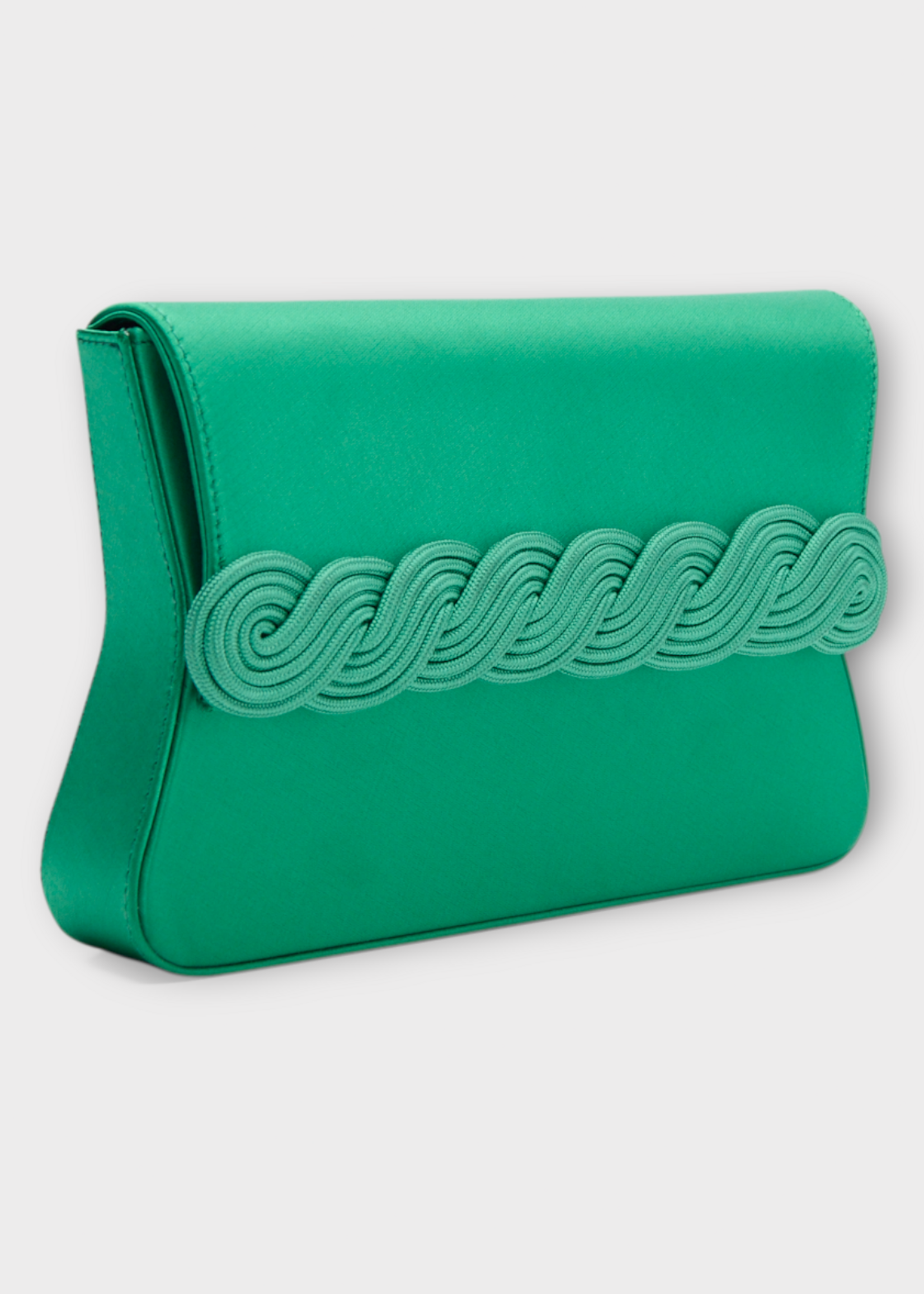 Destree Destree Bag, Green, Gerrit Satin Clutch Bag in Emerald w/ Braided Passementerie