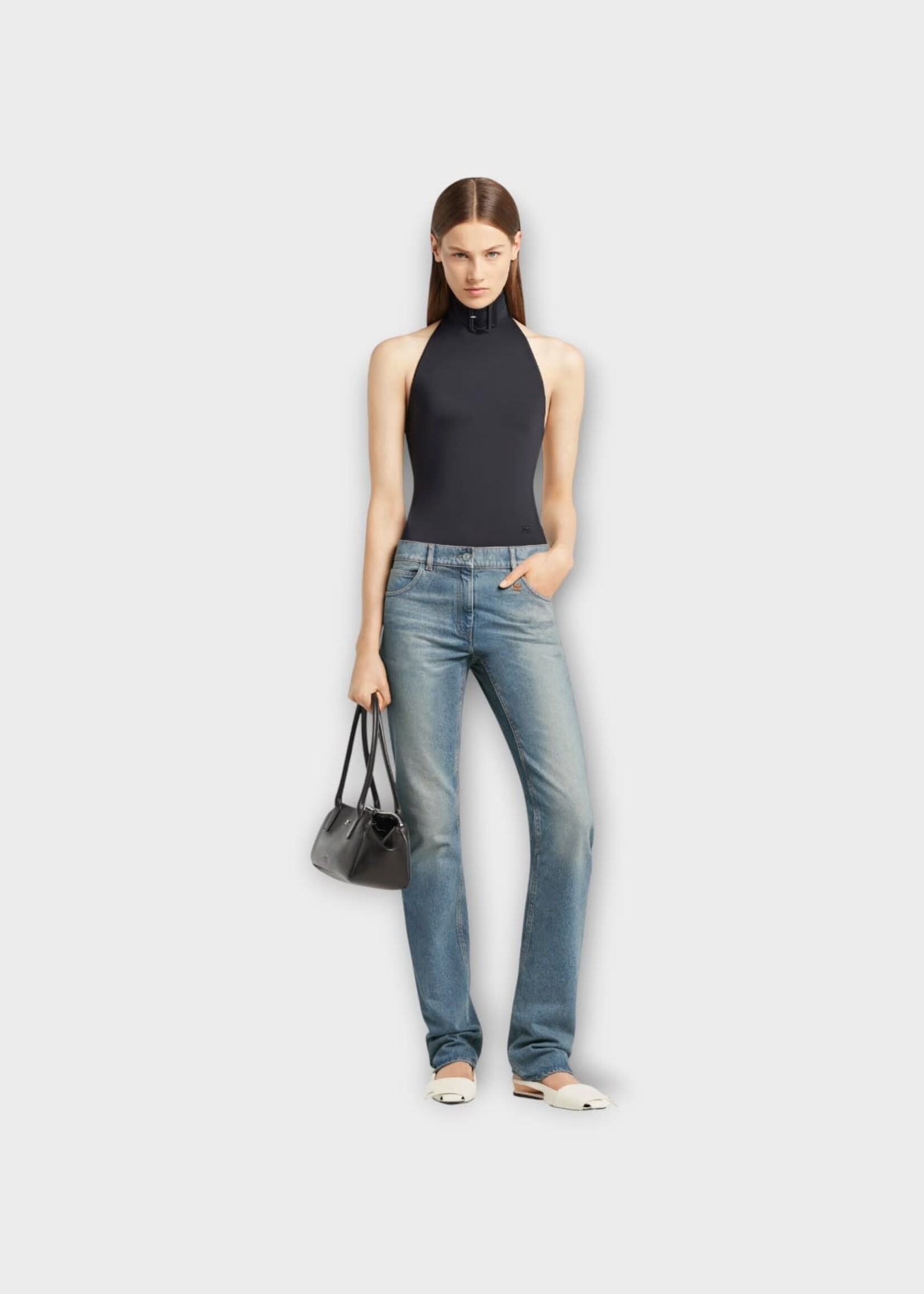 Courreges Courreges Trousers, Blue, Cotton Straight Denim Round Helm Pants In Denim Blue
