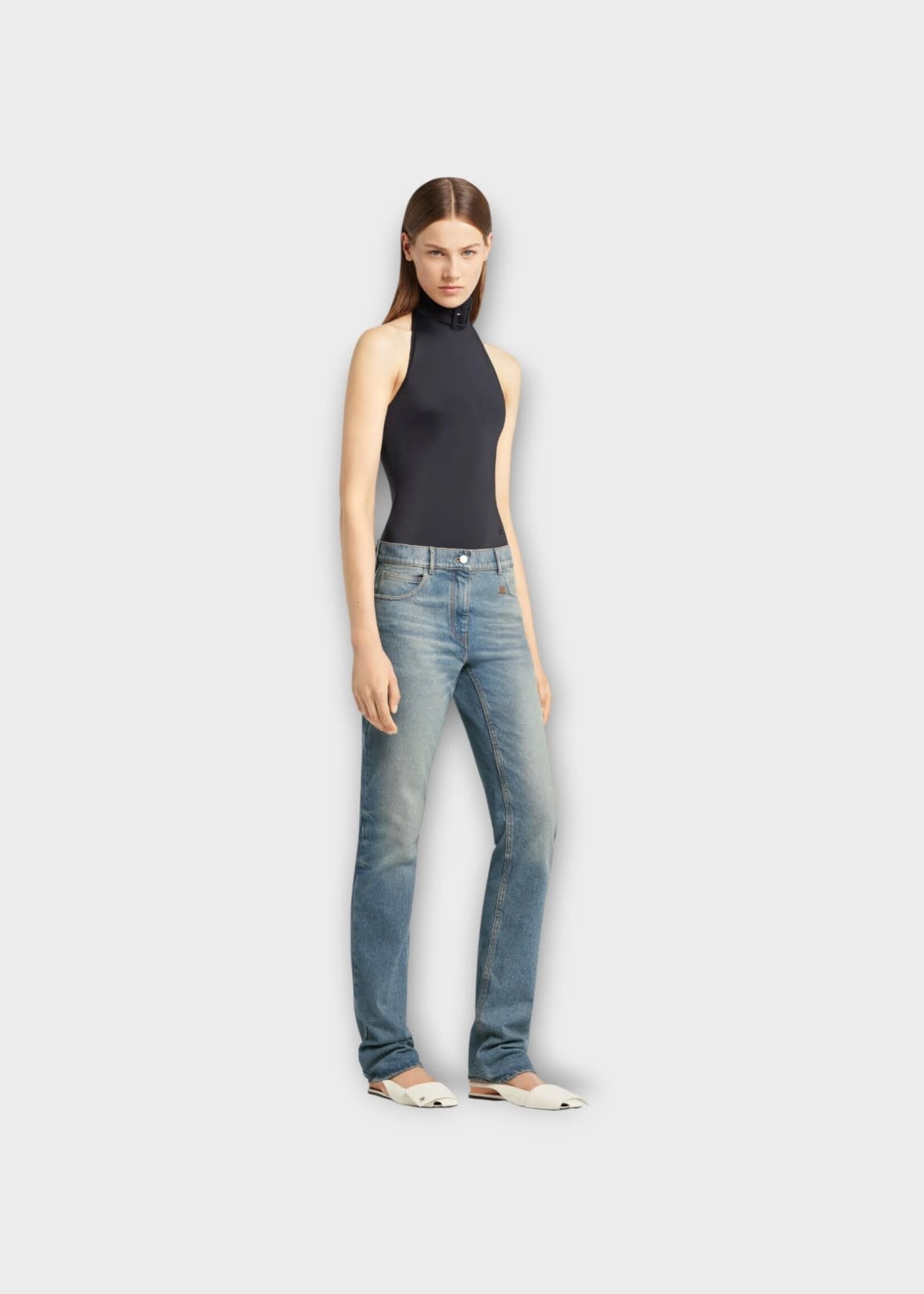 Courreges Courreges Trousers, Blue, Cotton Straight Denim Round Helm Pants In Denim Blue