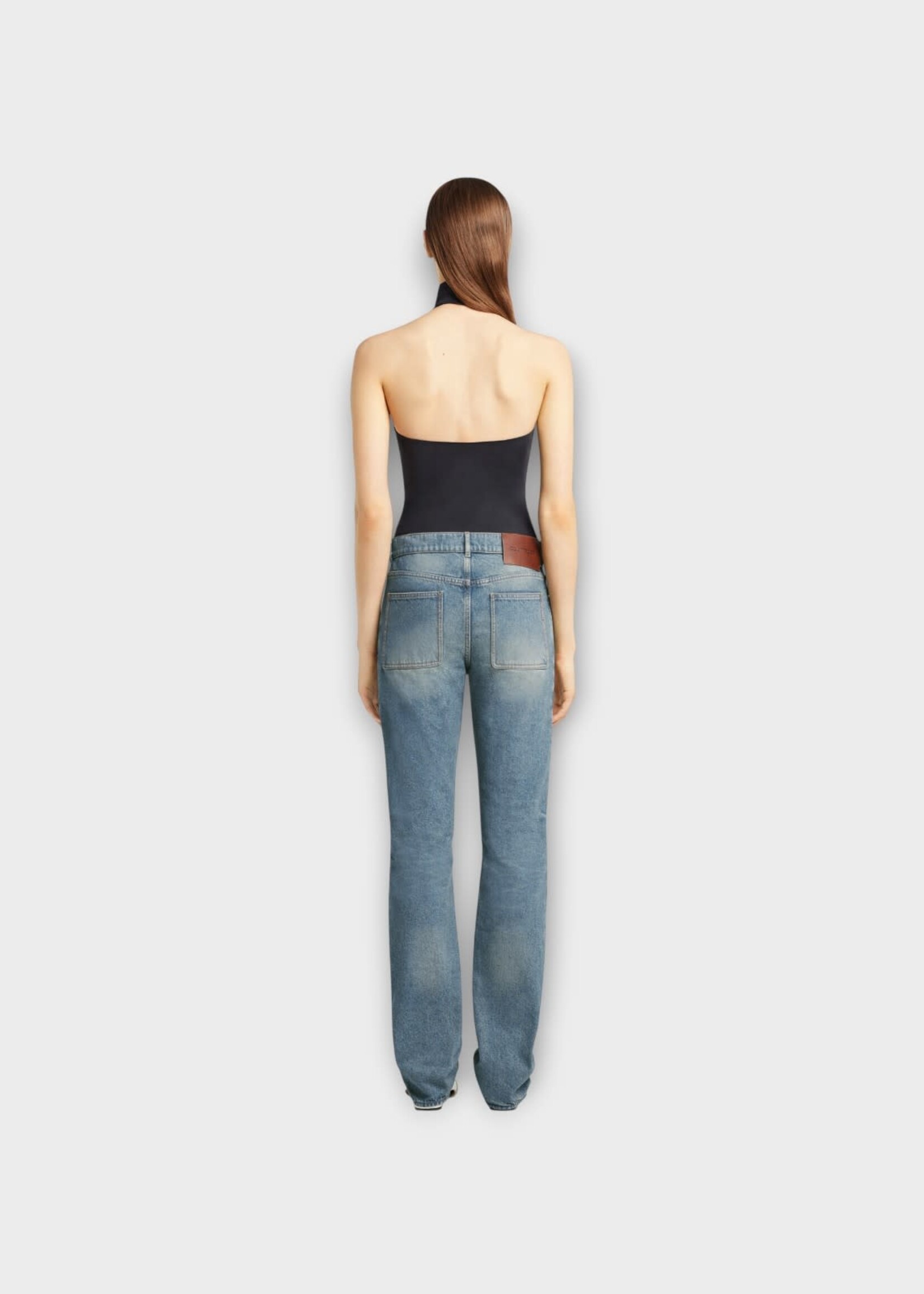 Courreges Courreges Trousers, Blue, Cotton Straight Denim Round Helm Pants In Denim Blue