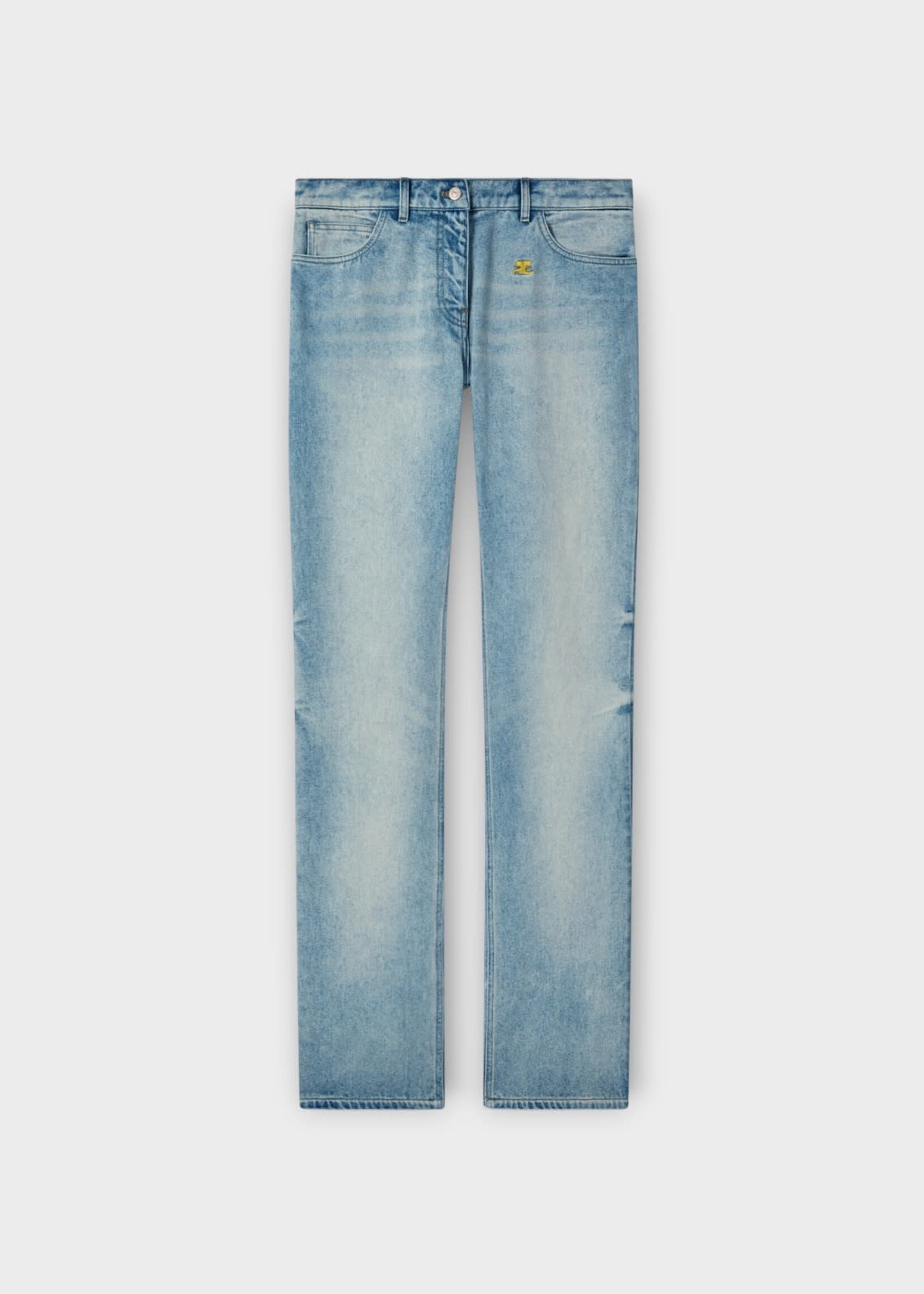 Courreges Courreges Trousers, Blue, Cotton Straight Denim Round Helm Pants In Denim Blue