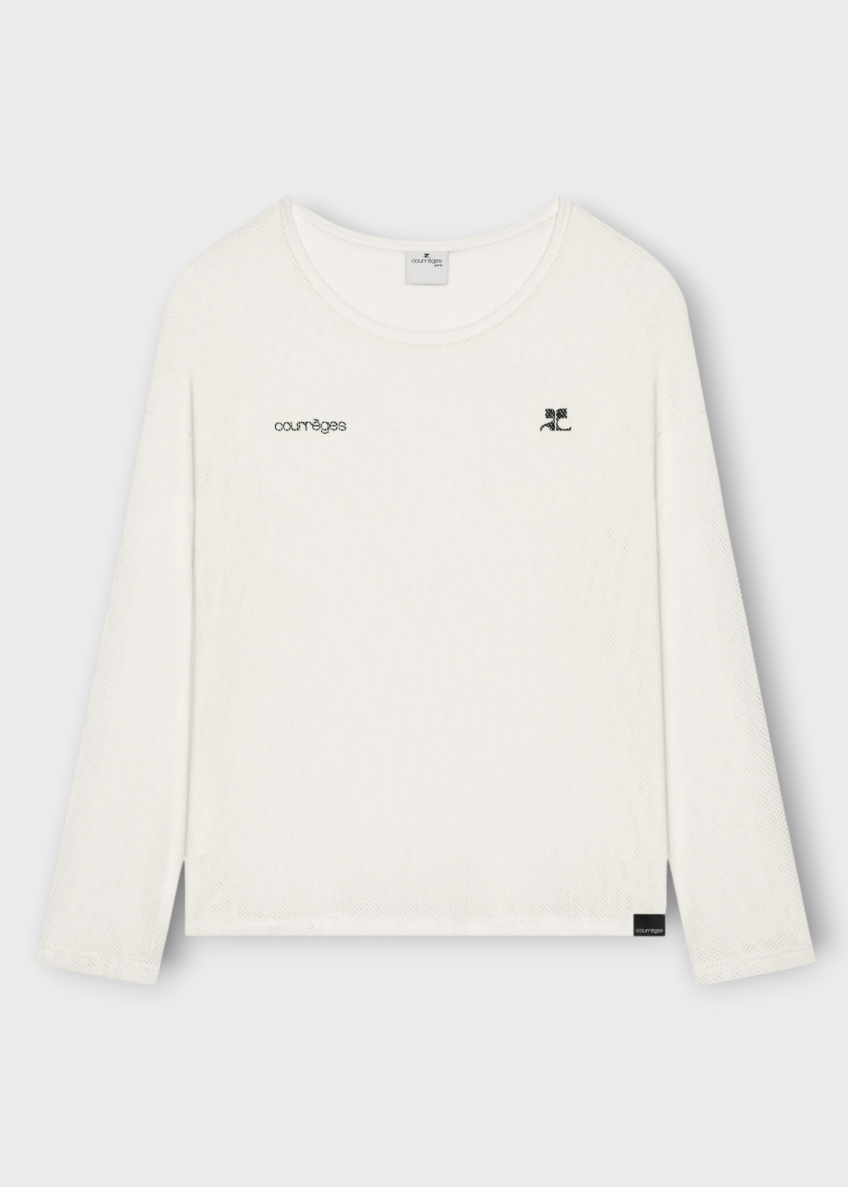 Courreges Courreges Top, White, Printed Mesh Long Sleeve Top In Heritage White