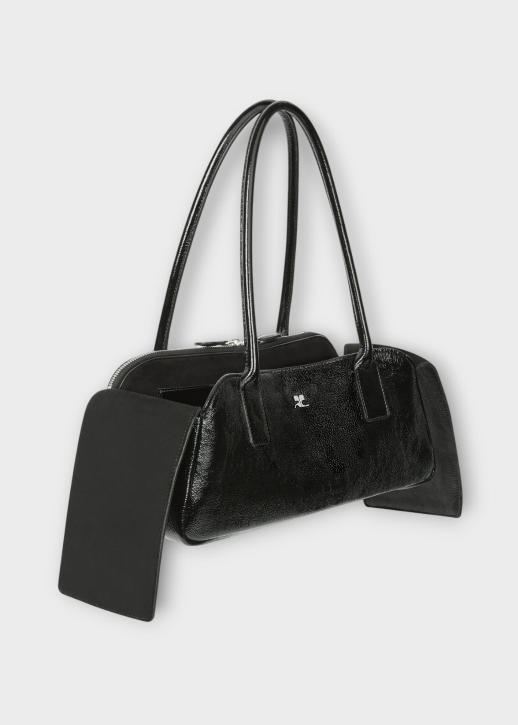 Courreges Courreges Bag, Black, Leather Strip Naplack Top Handle Bag